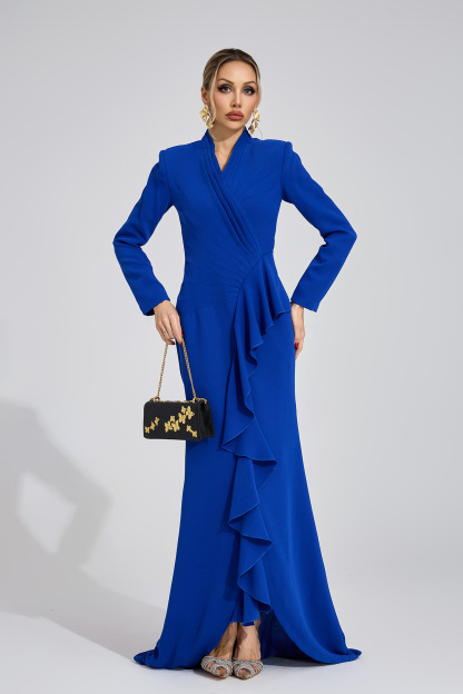 Ruby Dark Blue Train Maxi Dress