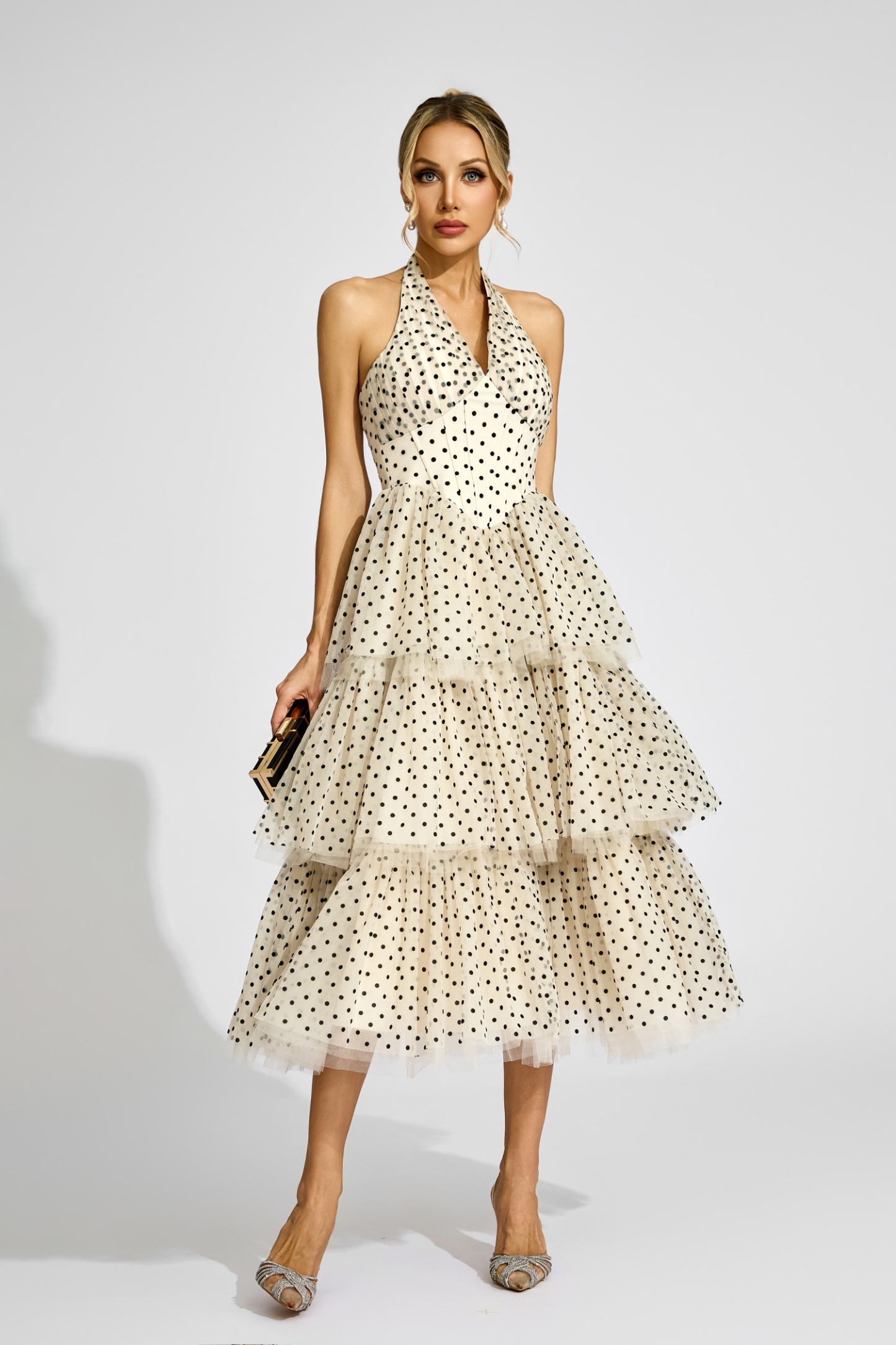 Norris Apricot Polka Dot Halter Dress