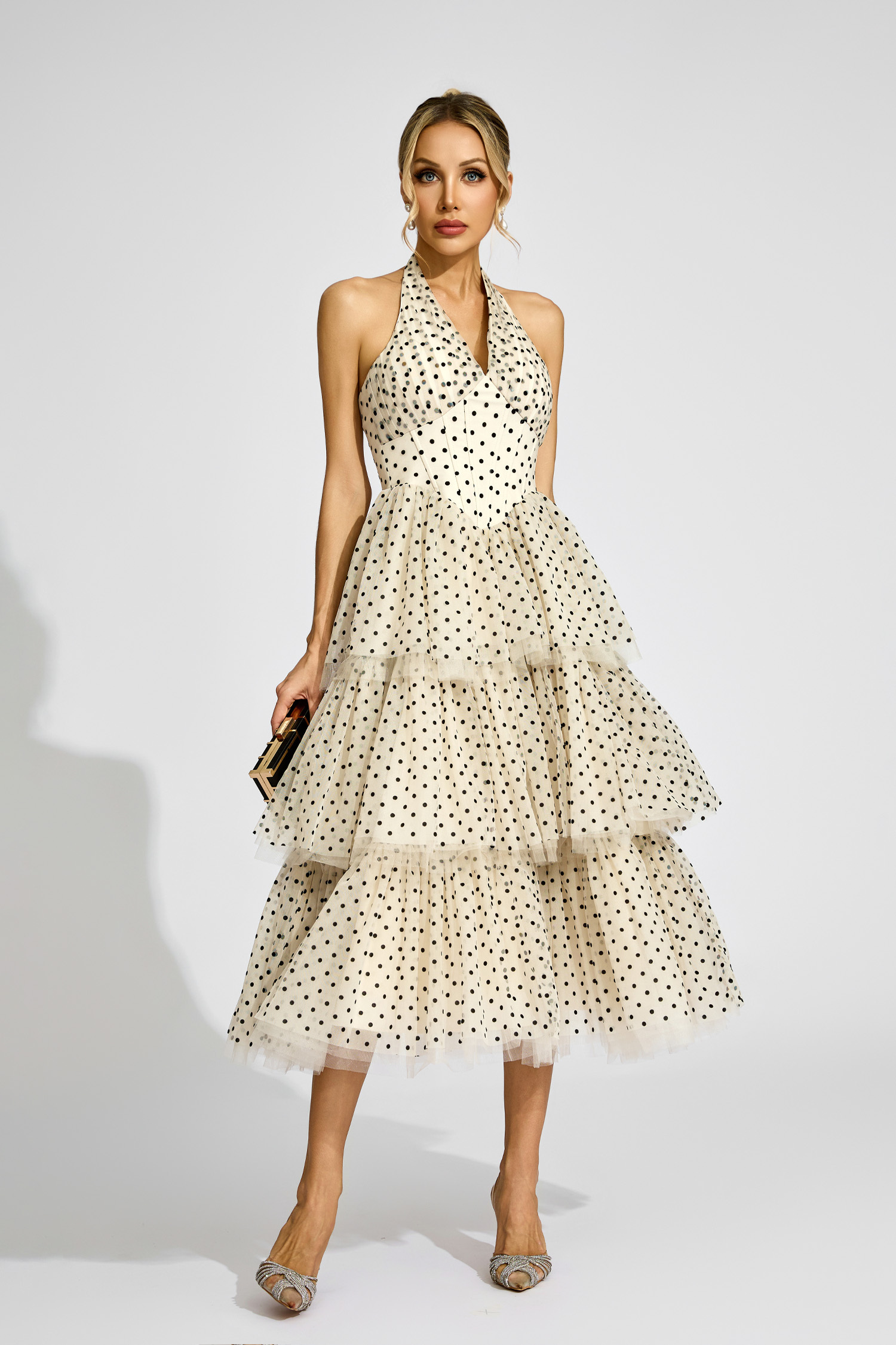 Norris Apricot Polka Dot Halter Dress