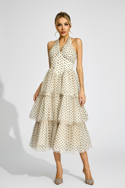 Norris Apricot Polka Dot Halter Dress