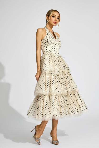 Norris Apricot Polka Dot Halter Dress