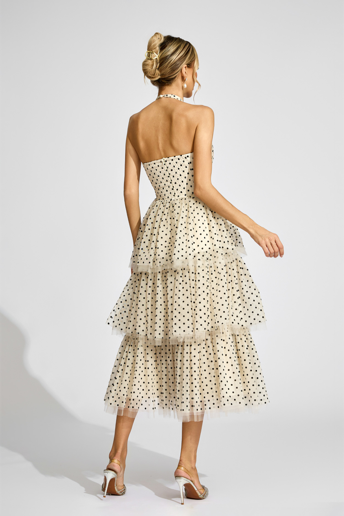 Norris Apricot Polka Dot Halter Dress