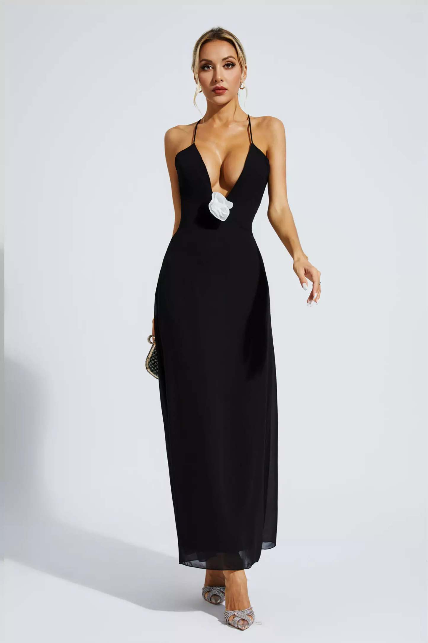 Ronald Black Floral Embellished Maxi Dress