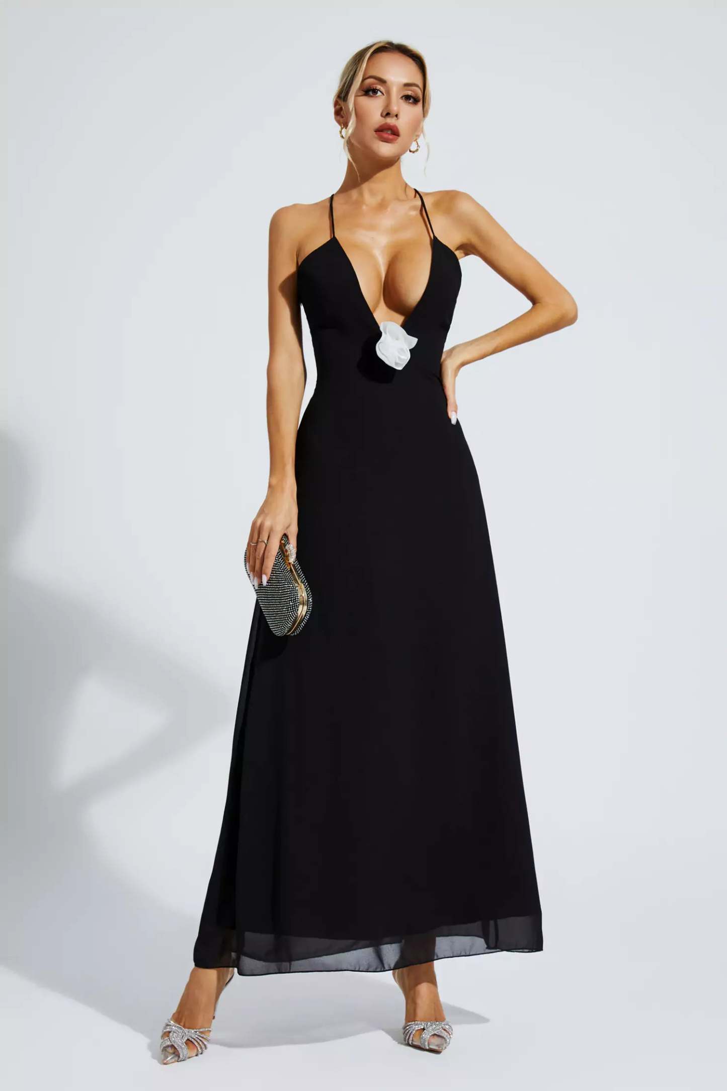 Ronald Black Floral Embellished Maxi Dress