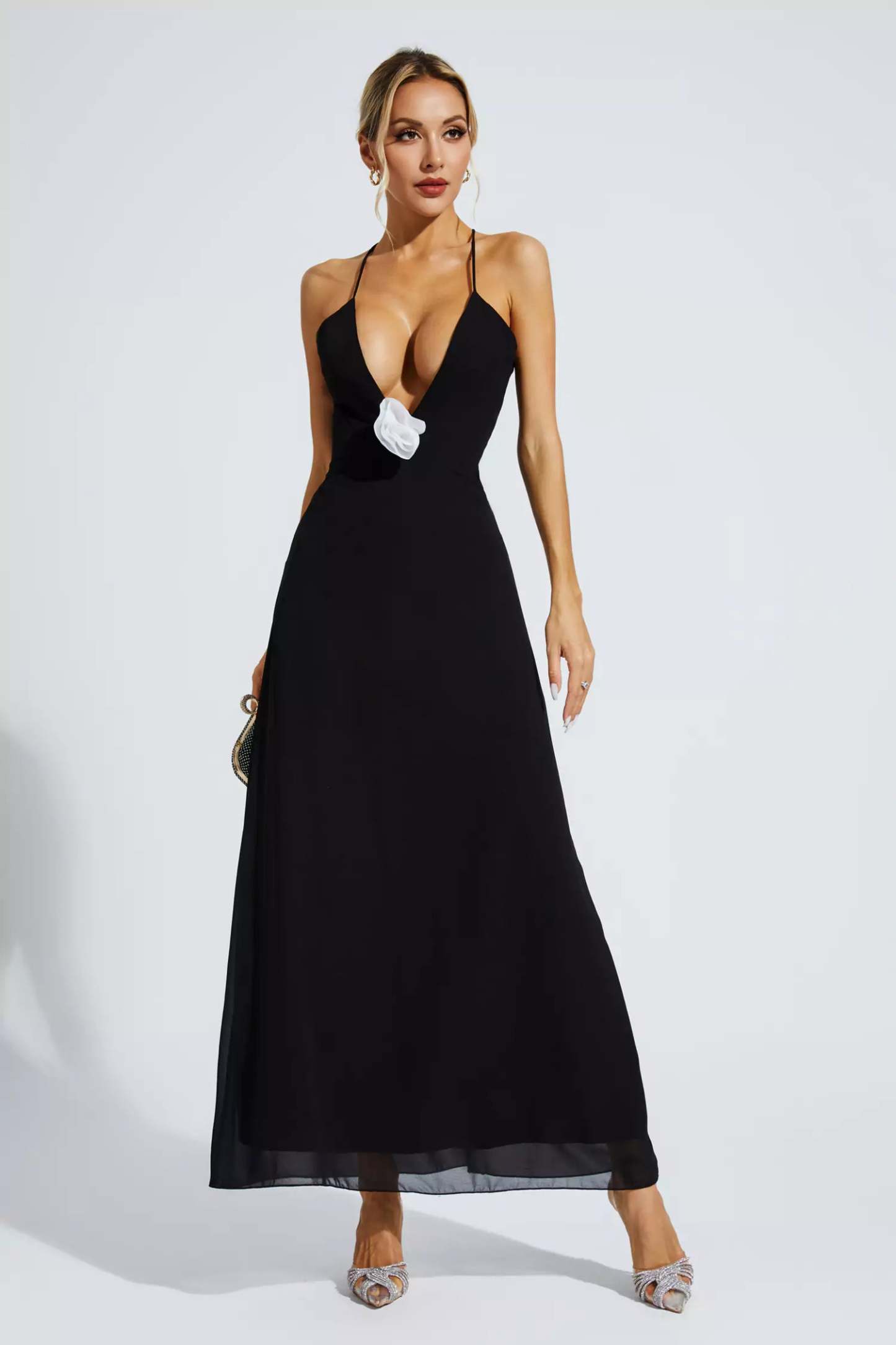 Ronald Black Floral Embellished Maxi Dress