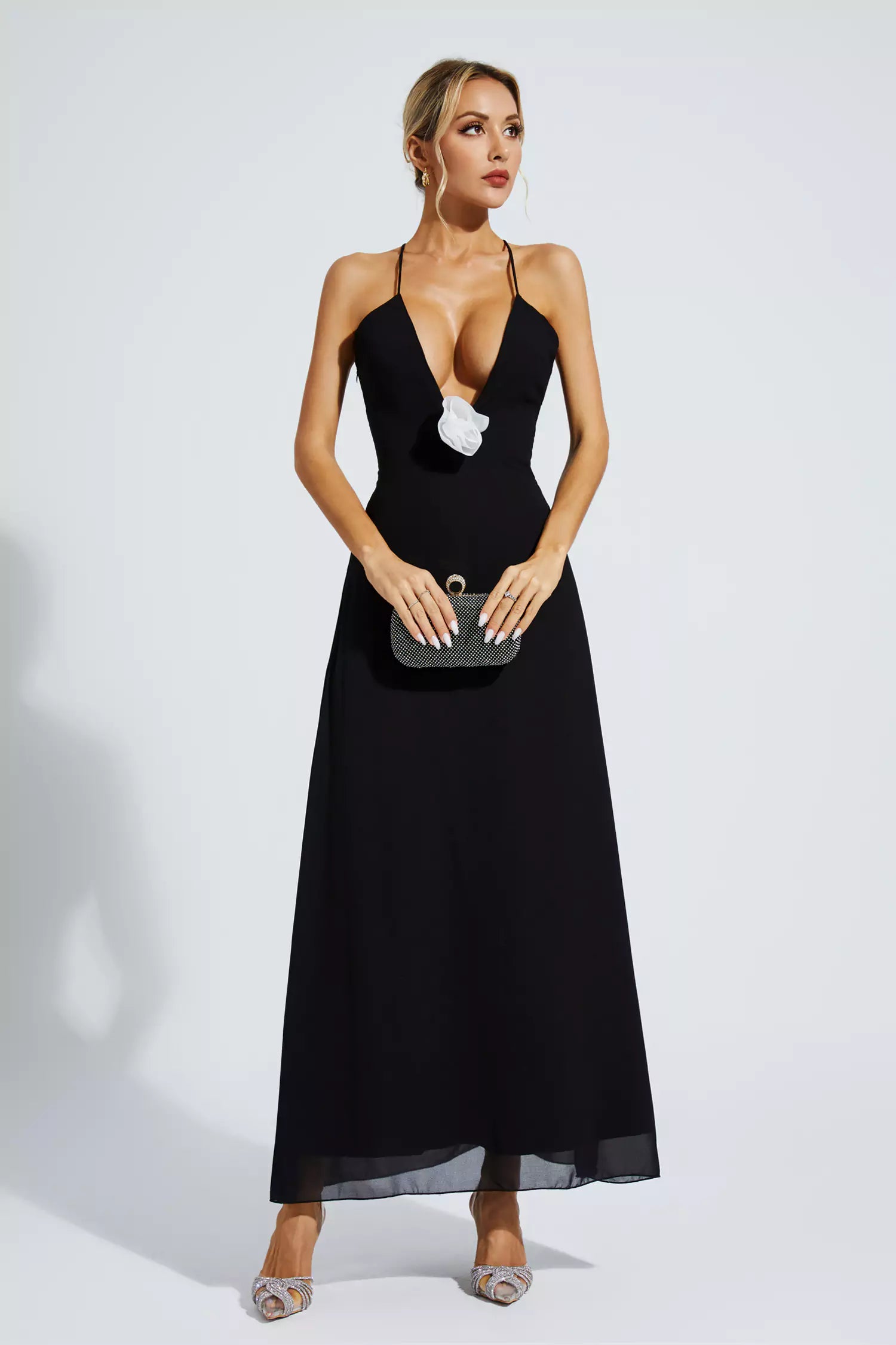 Ronald Black Floral Embellished Maxi Dress