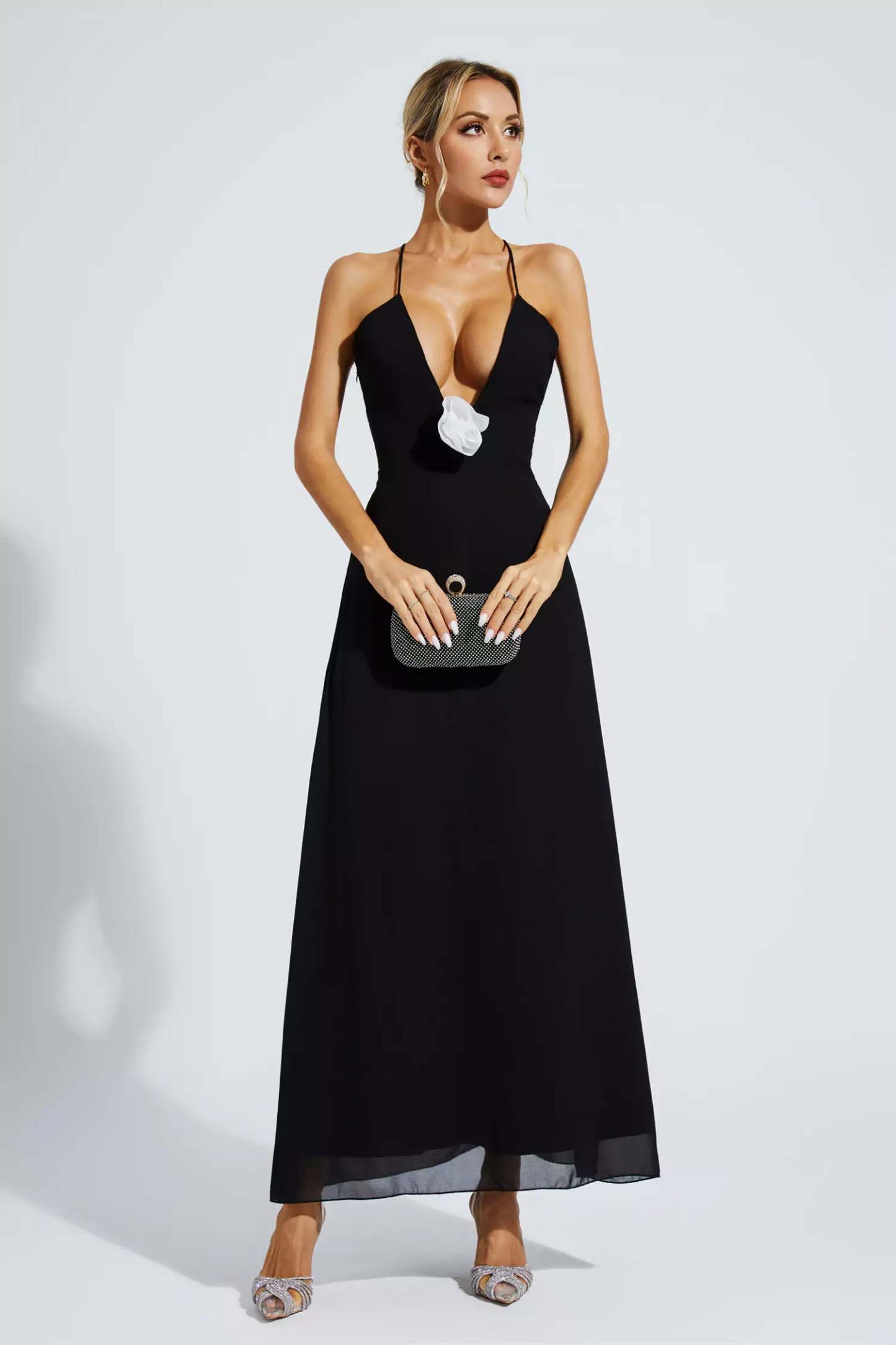 Ronald Black Floral Embellished Maxi Dress