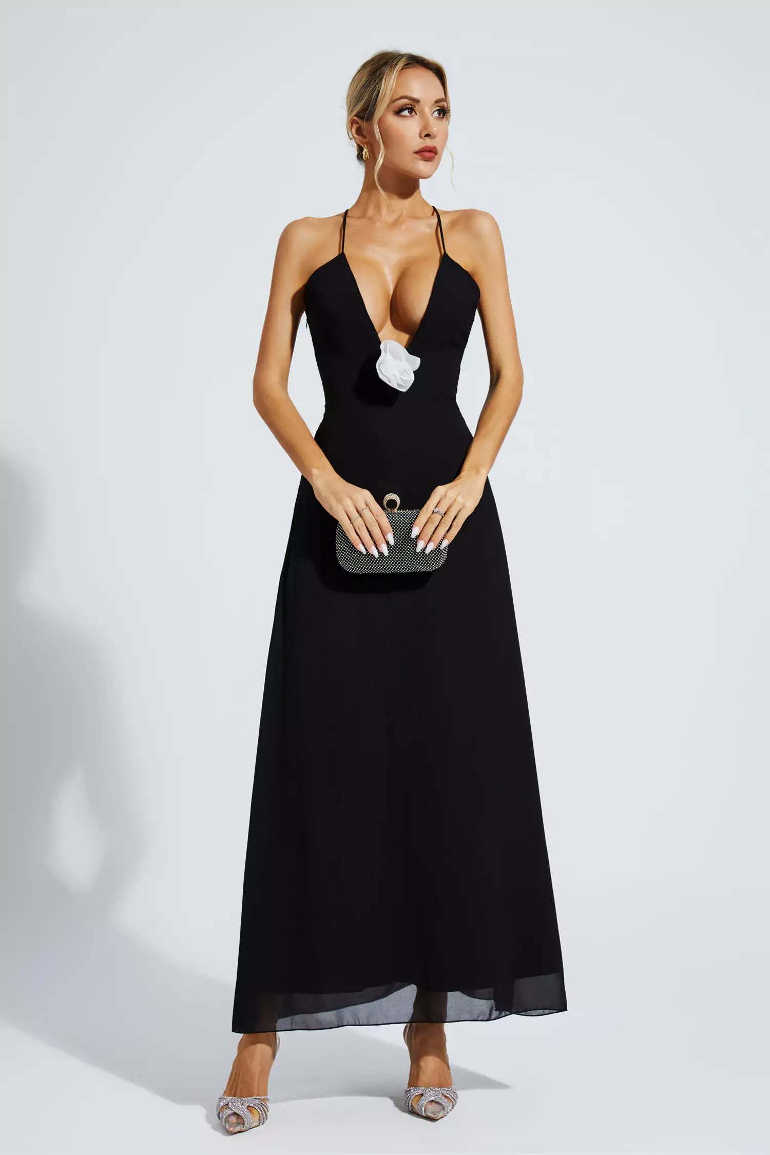 Ronald Black Floral Embellished Maxi Dress