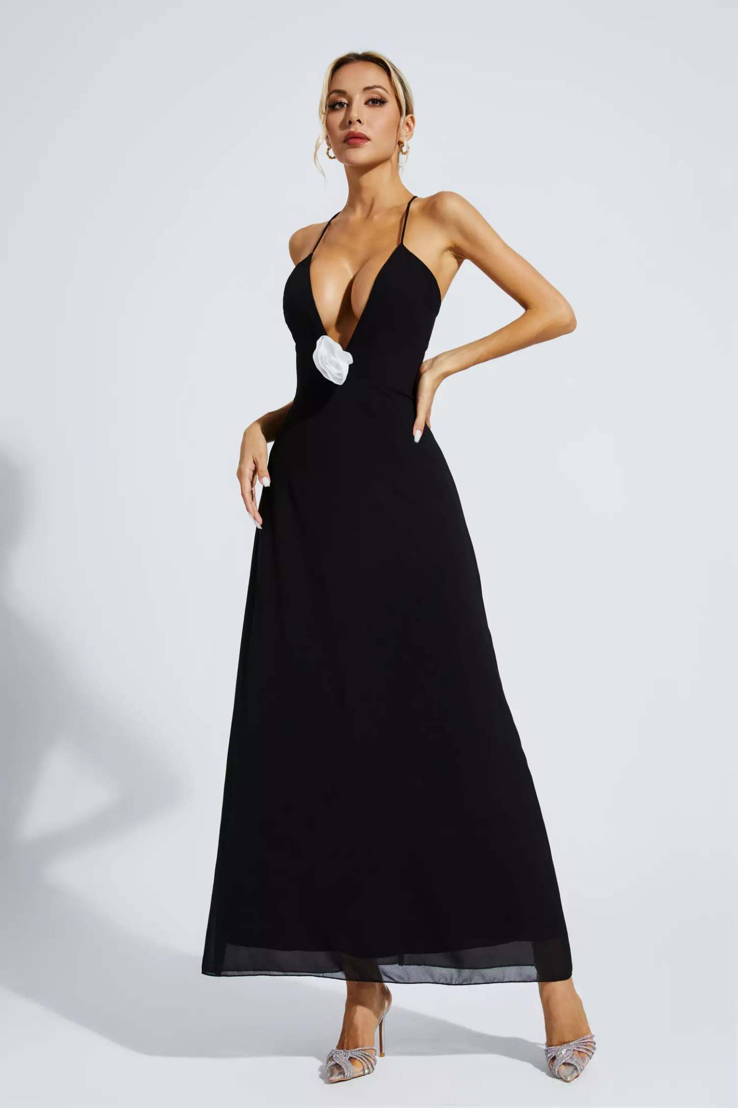 Ronald Black Floral Embellished Maxi Dress