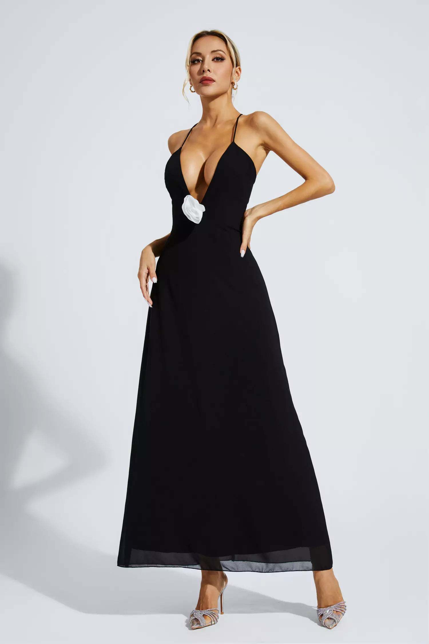 Ronald Black Floral Embellished Maxi Dress