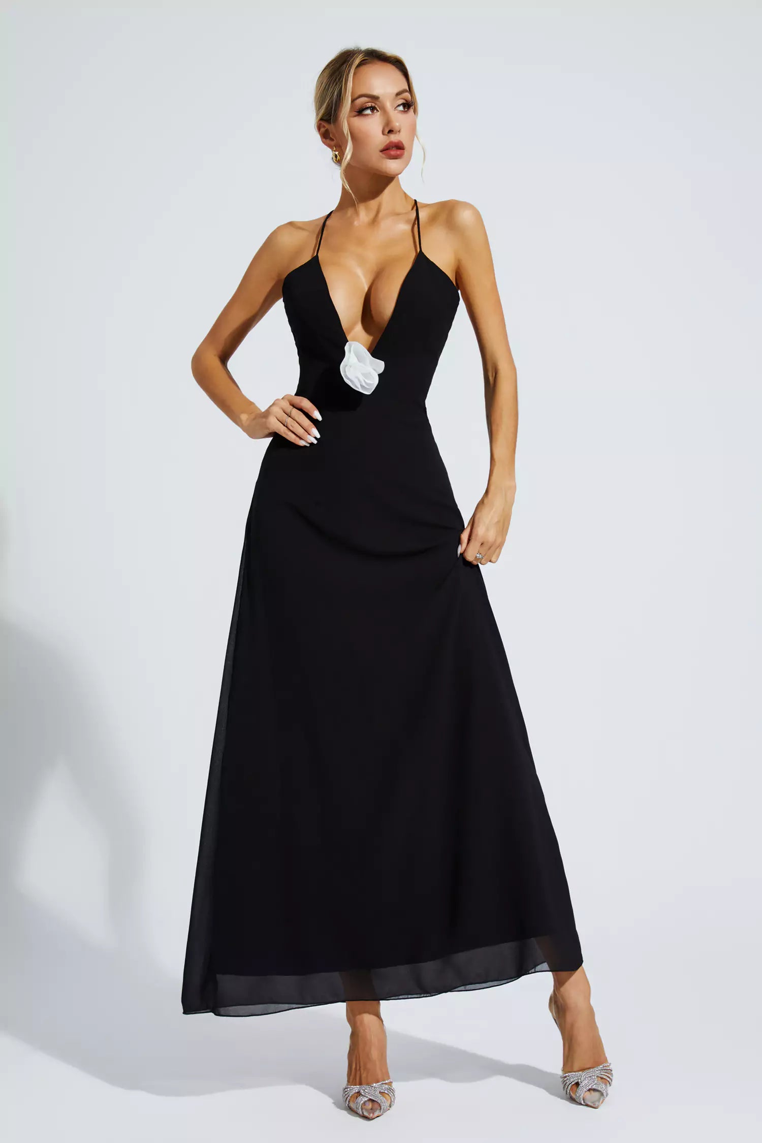 Ronald Black Floral Embellished Maxi Dress