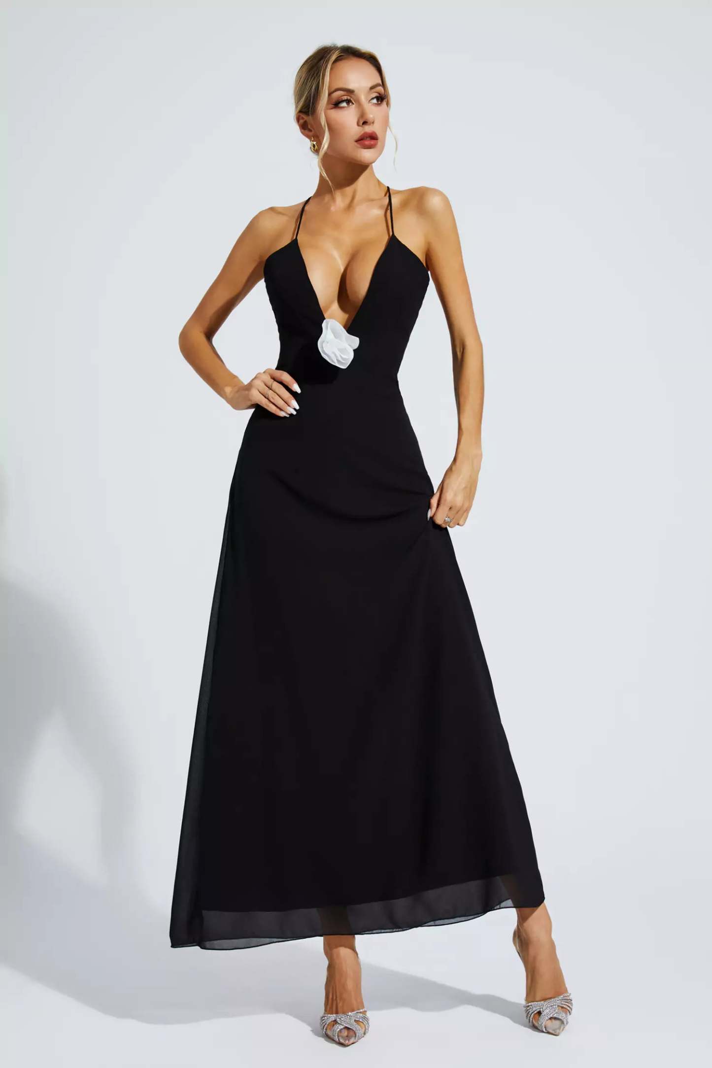 Ronald Black Floral Embellished Maxi Dress