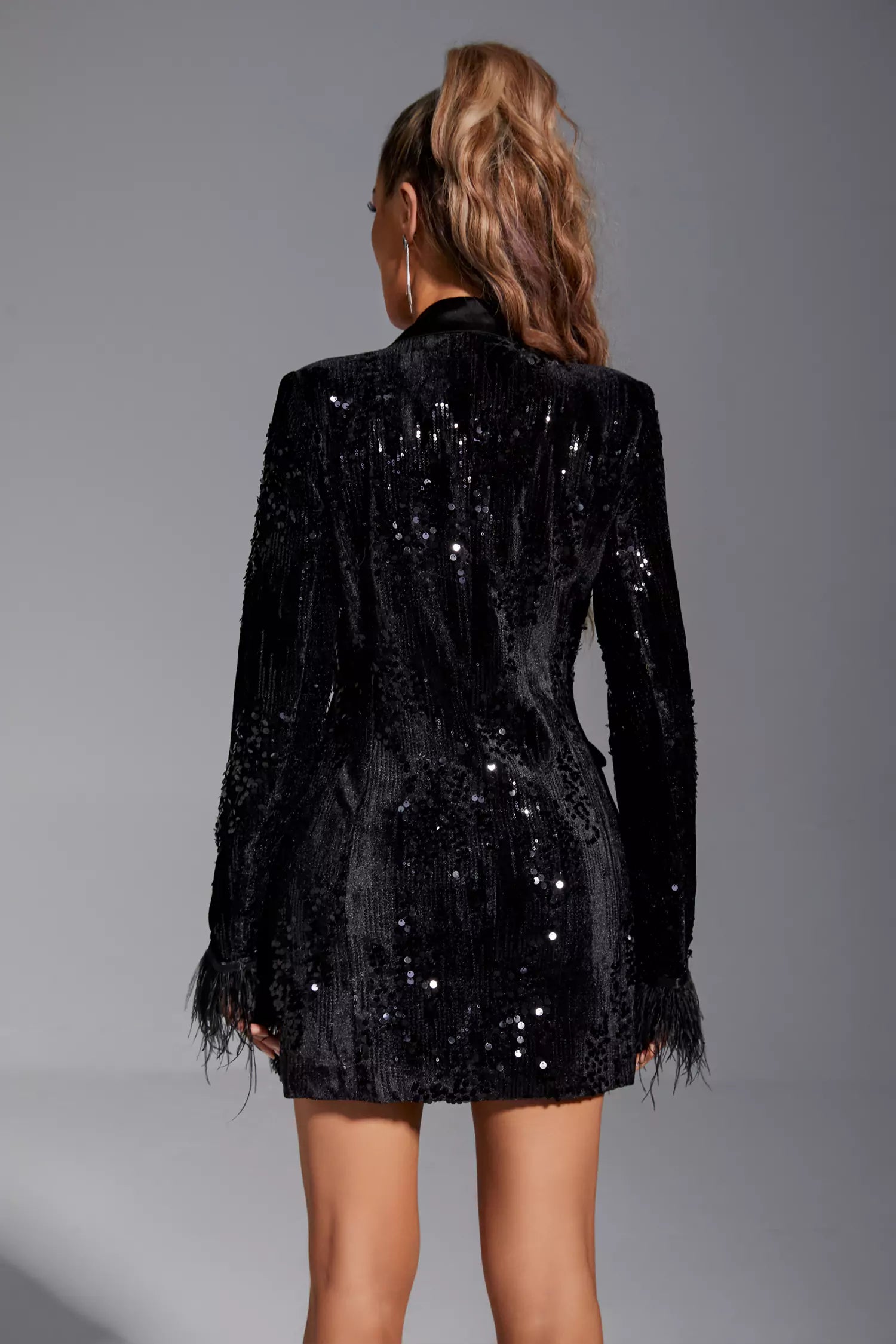 Sharon Black Feather Blazer Satin Dress