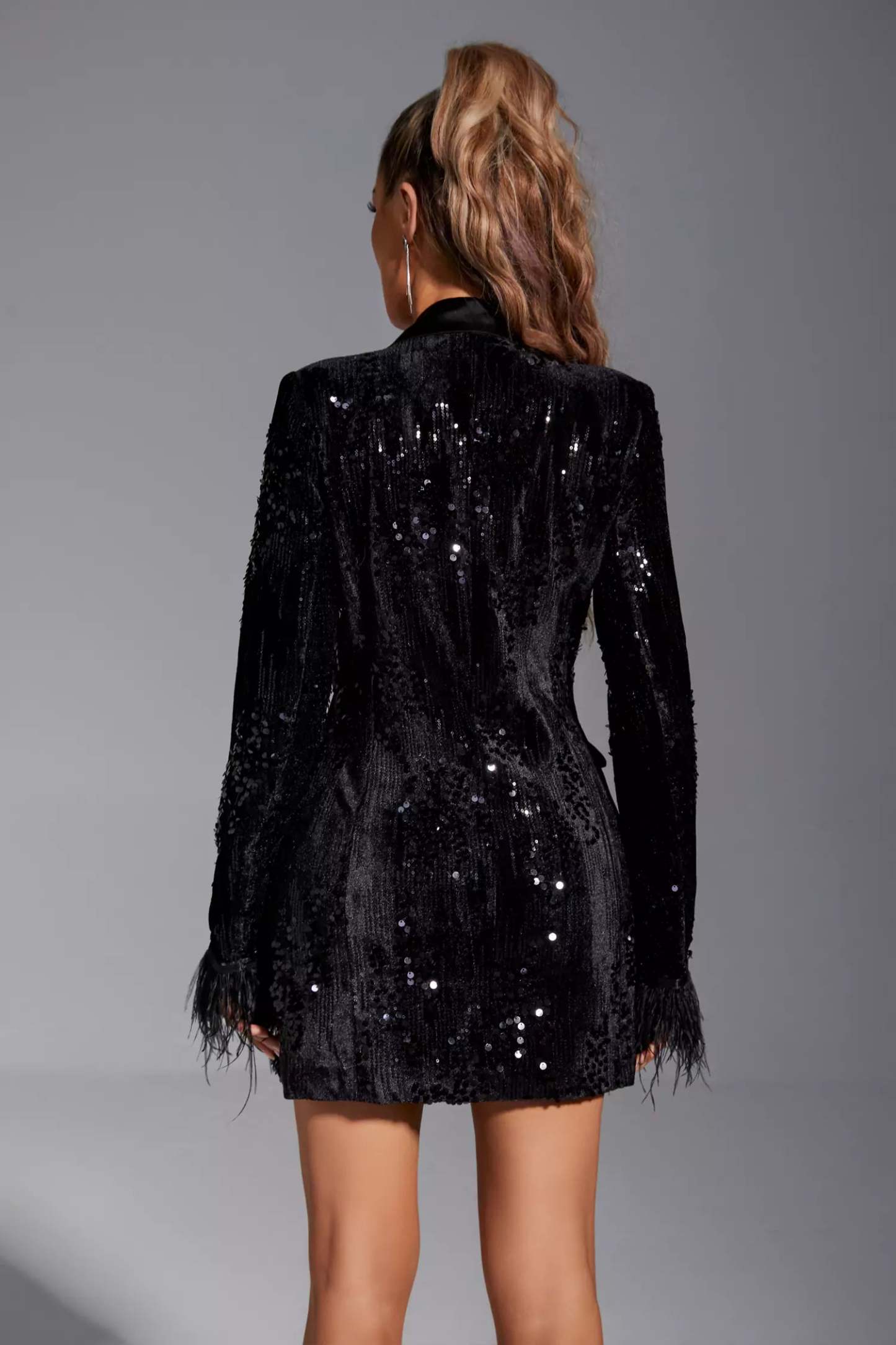 Sharon Black Feather Blazer Satin Dress