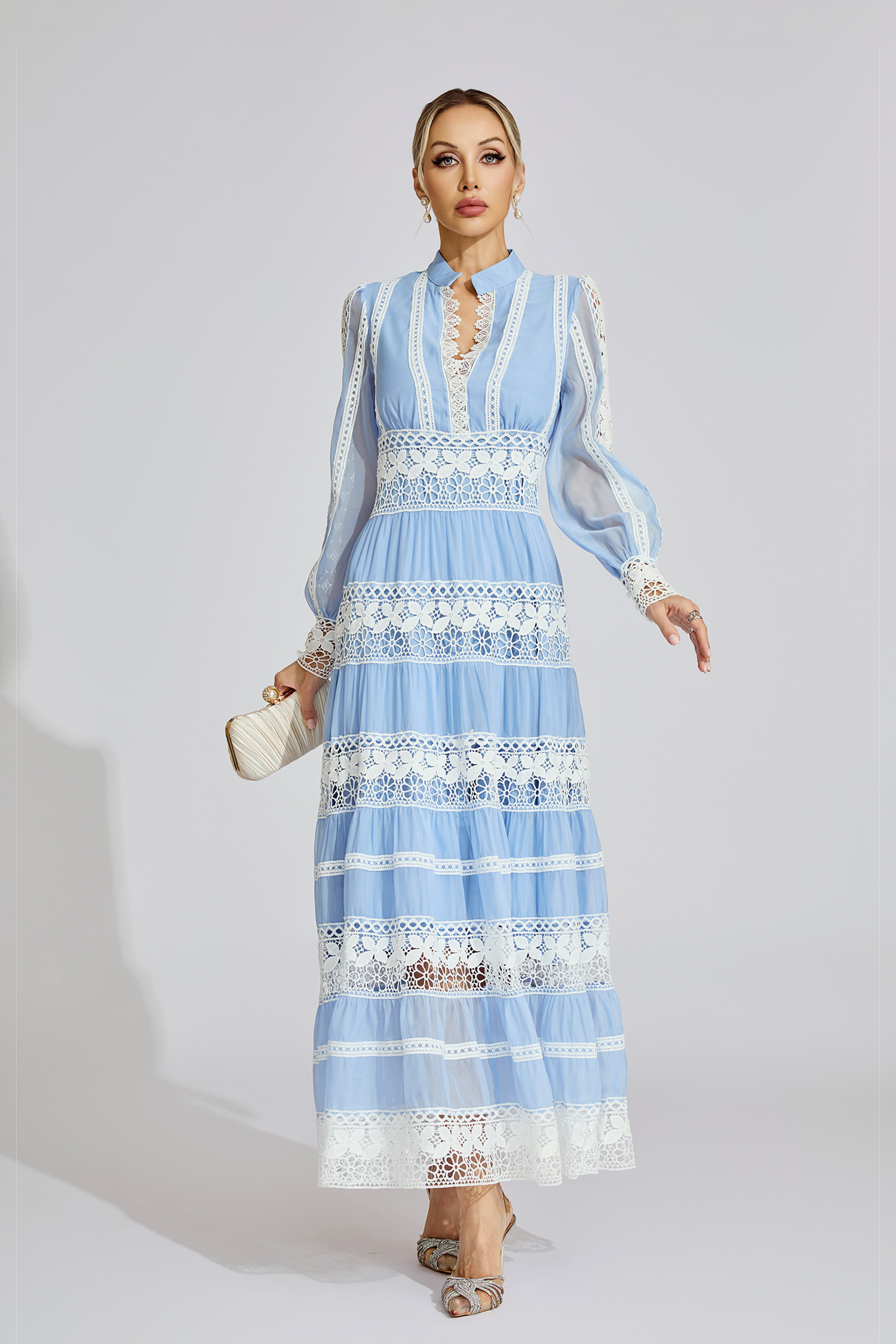 Ivy Blue Lace V-Neck French Maxi Dress
