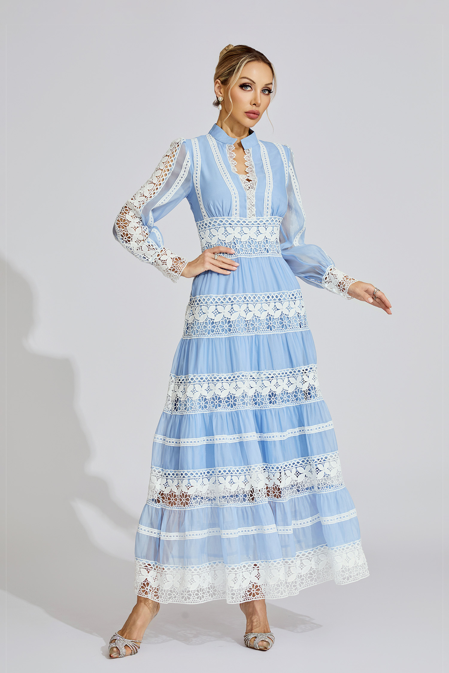 Ivy Blue Lace V-Neck French Maxi Dress