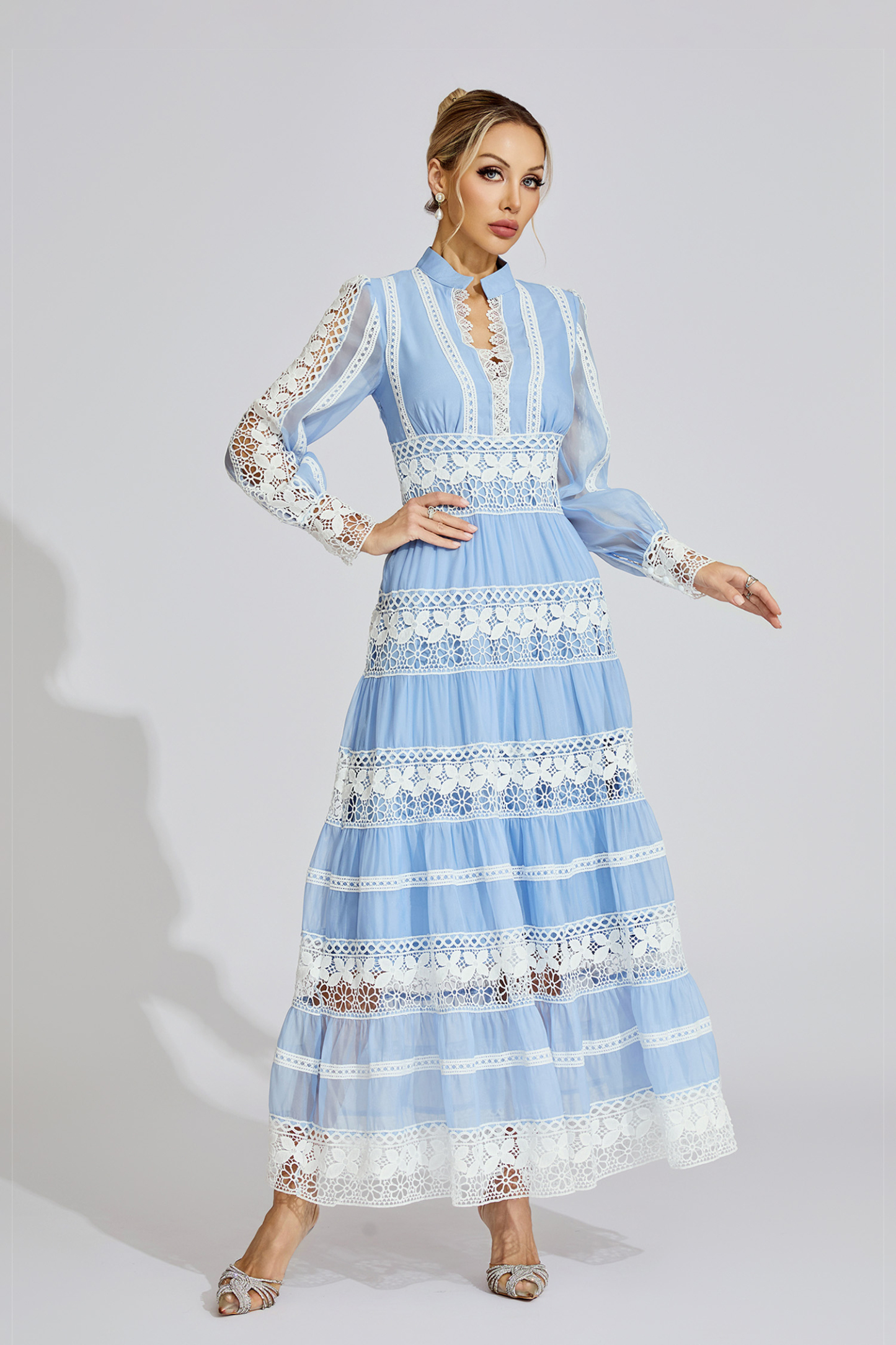 Ivy Blue Lace V-Neck French Maxi Dress