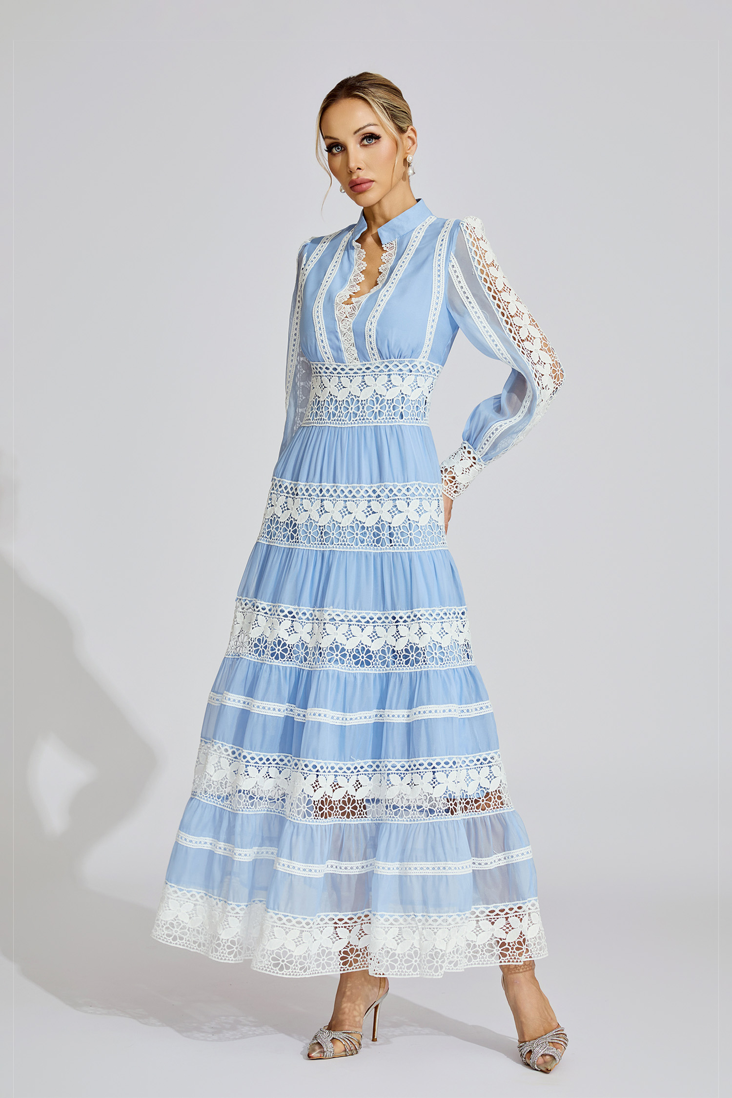 Ivy Blue Lace V-Neck French Maxi Dress