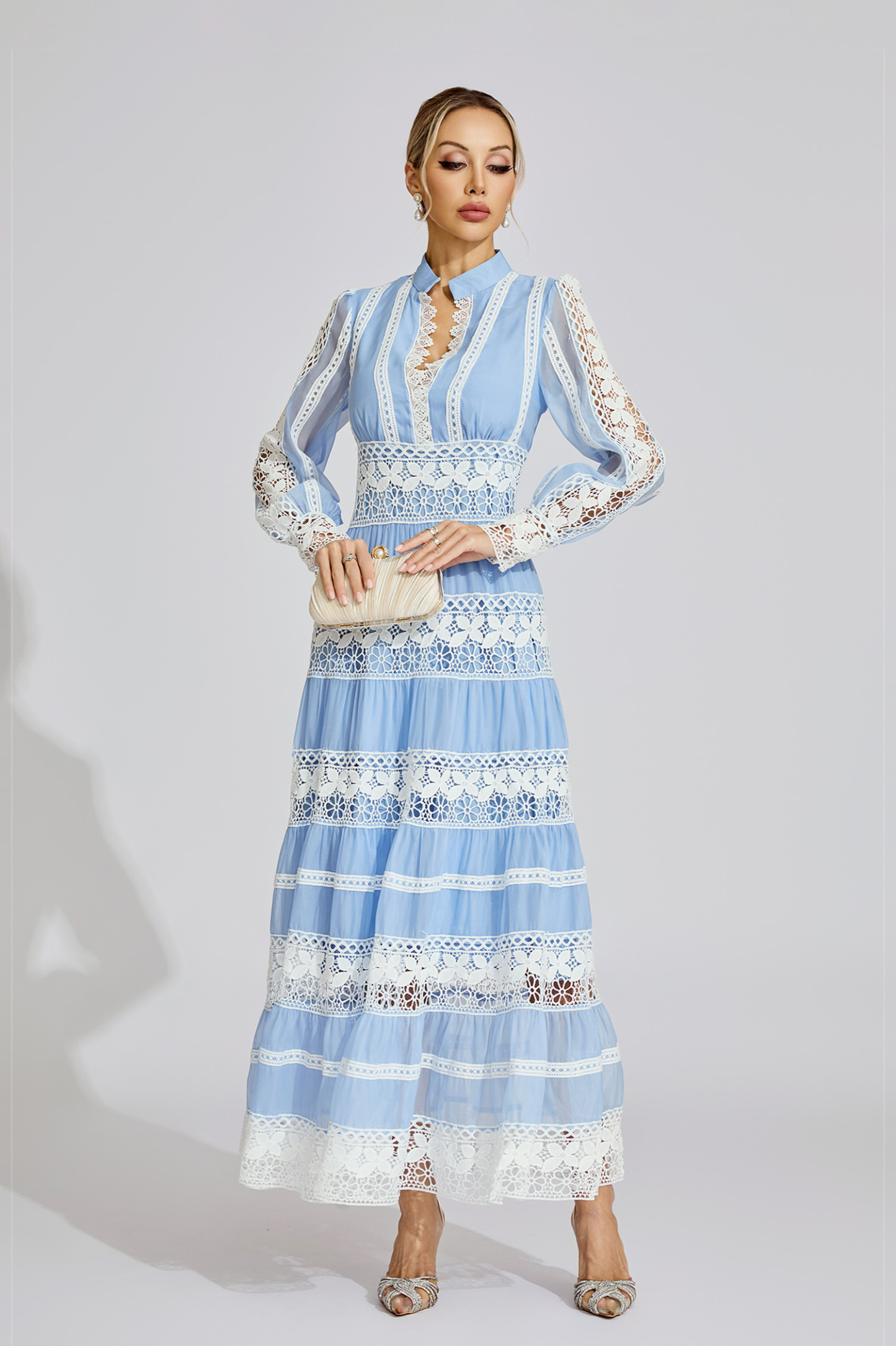 Ivy Blue Lace V-Neck French Maxi Dress