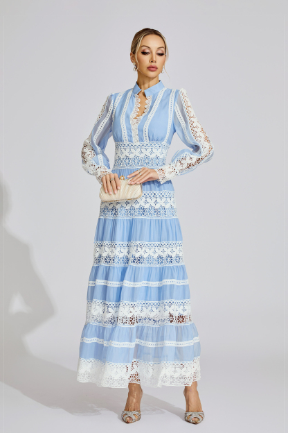 Ivy Blue Lace V-Neck French Maxi Dress