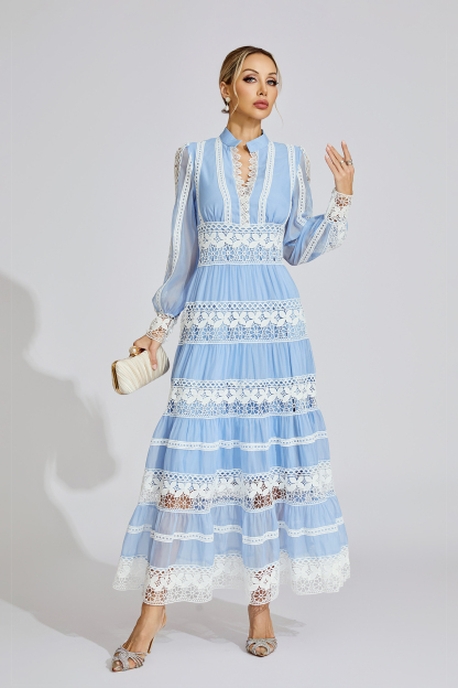 Ivy Blue Lace V-Neck French Maxi Dress