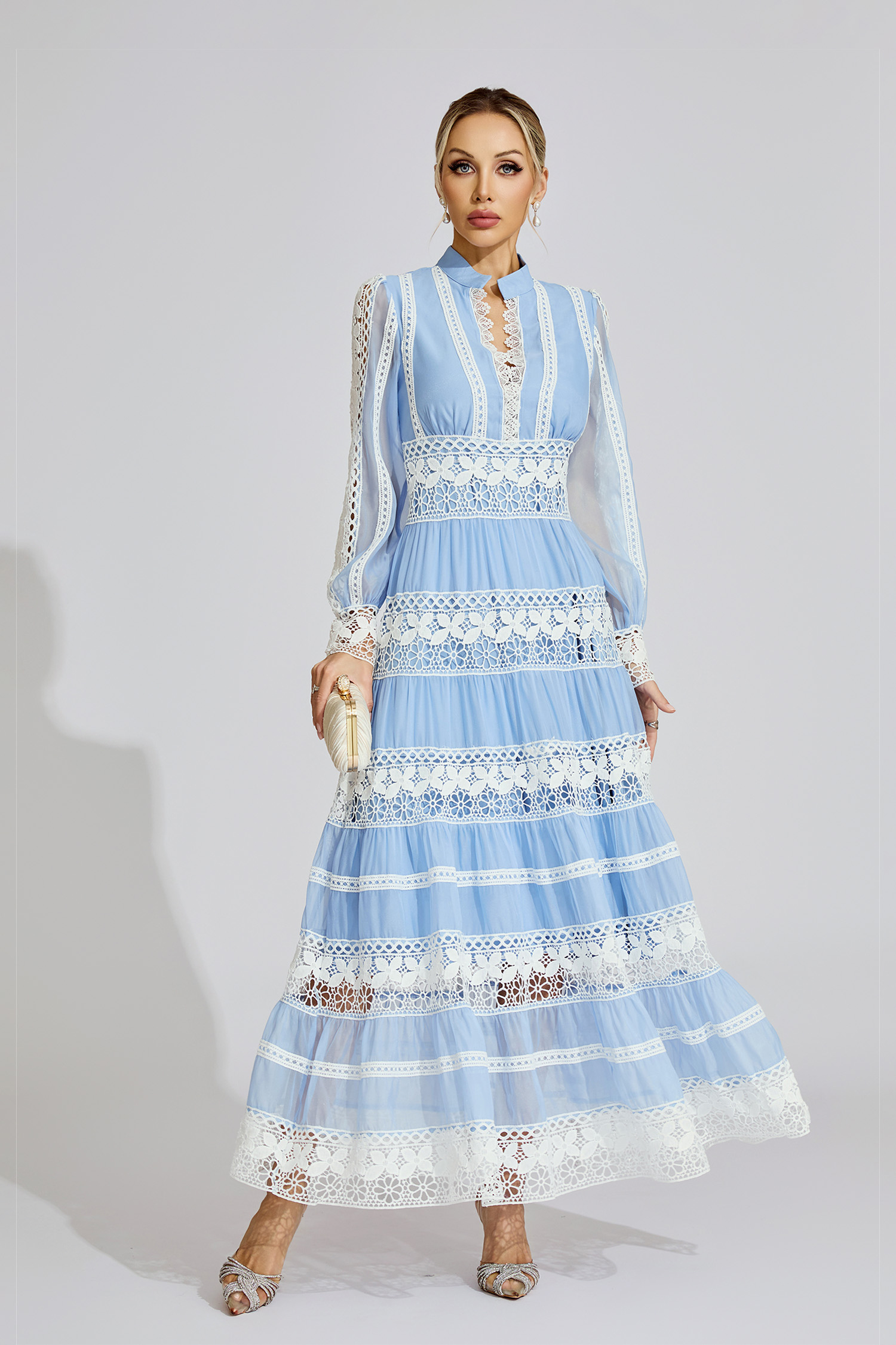 Ivy Blue Lace V-Neck French Maxi Dress