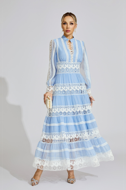 Ivy Blue Lace V-Neck French Maxi Dress