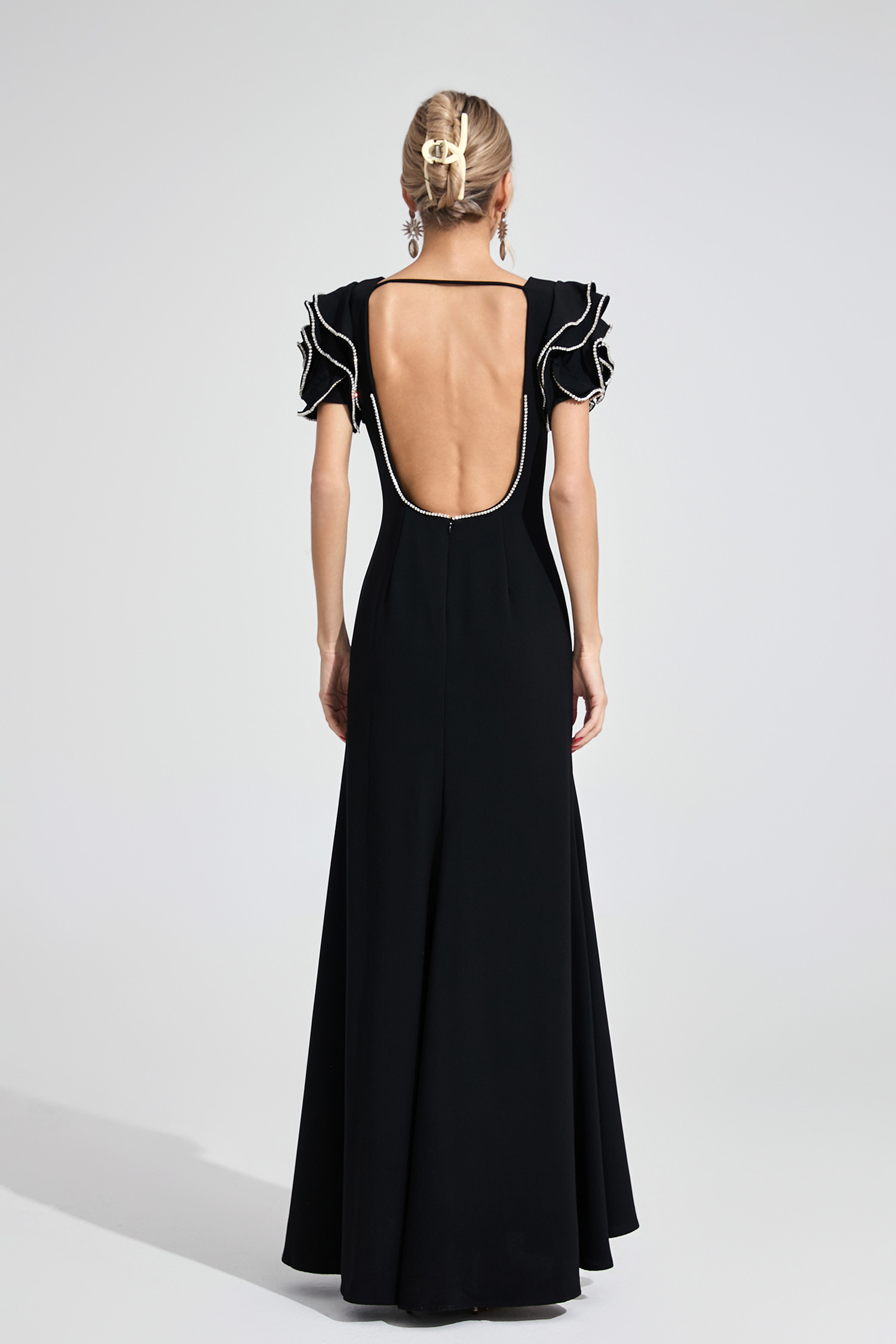 Wood Black Open Back Maxi Dress