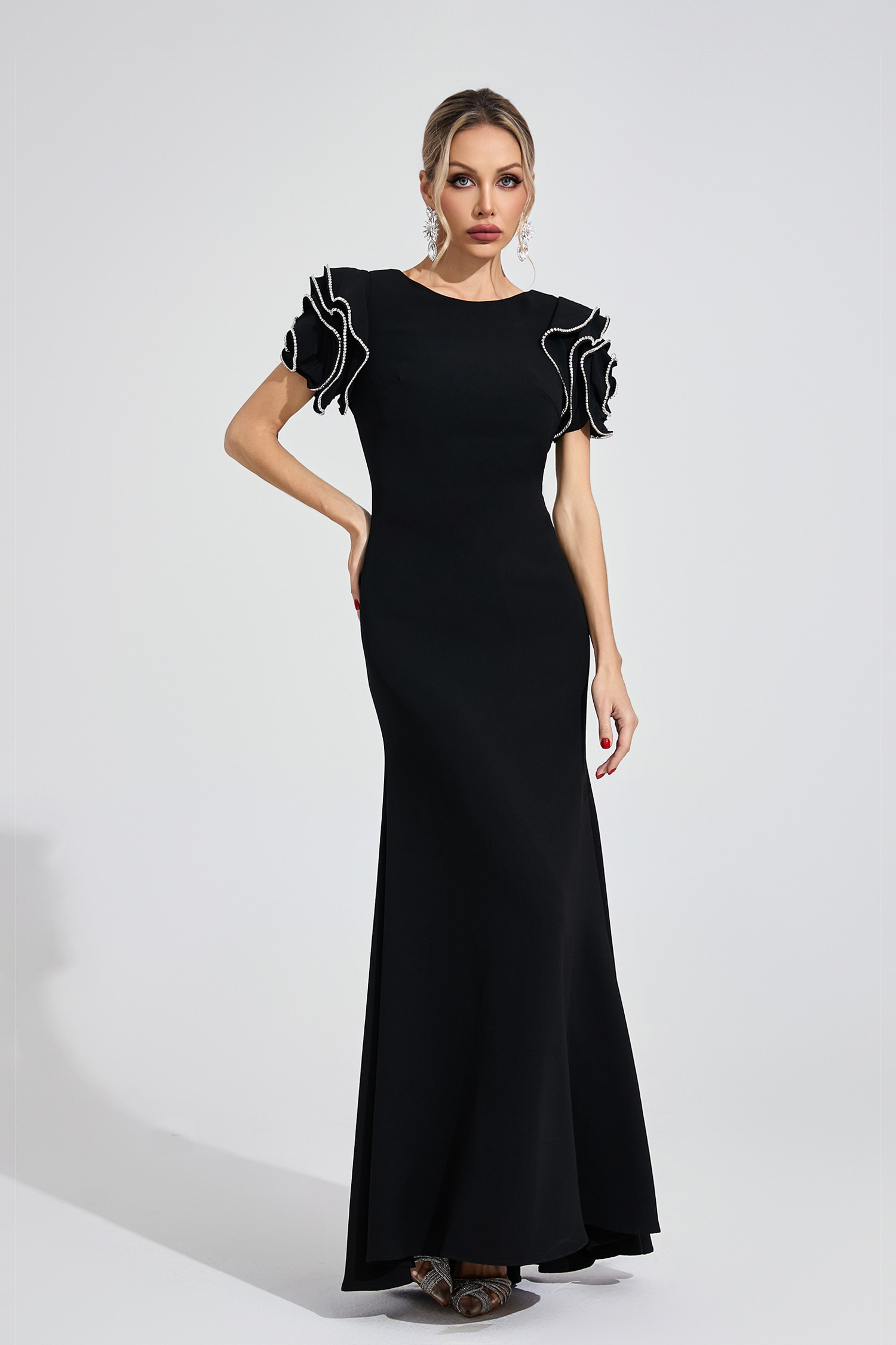 Wood Black Open Back Maxi Dress