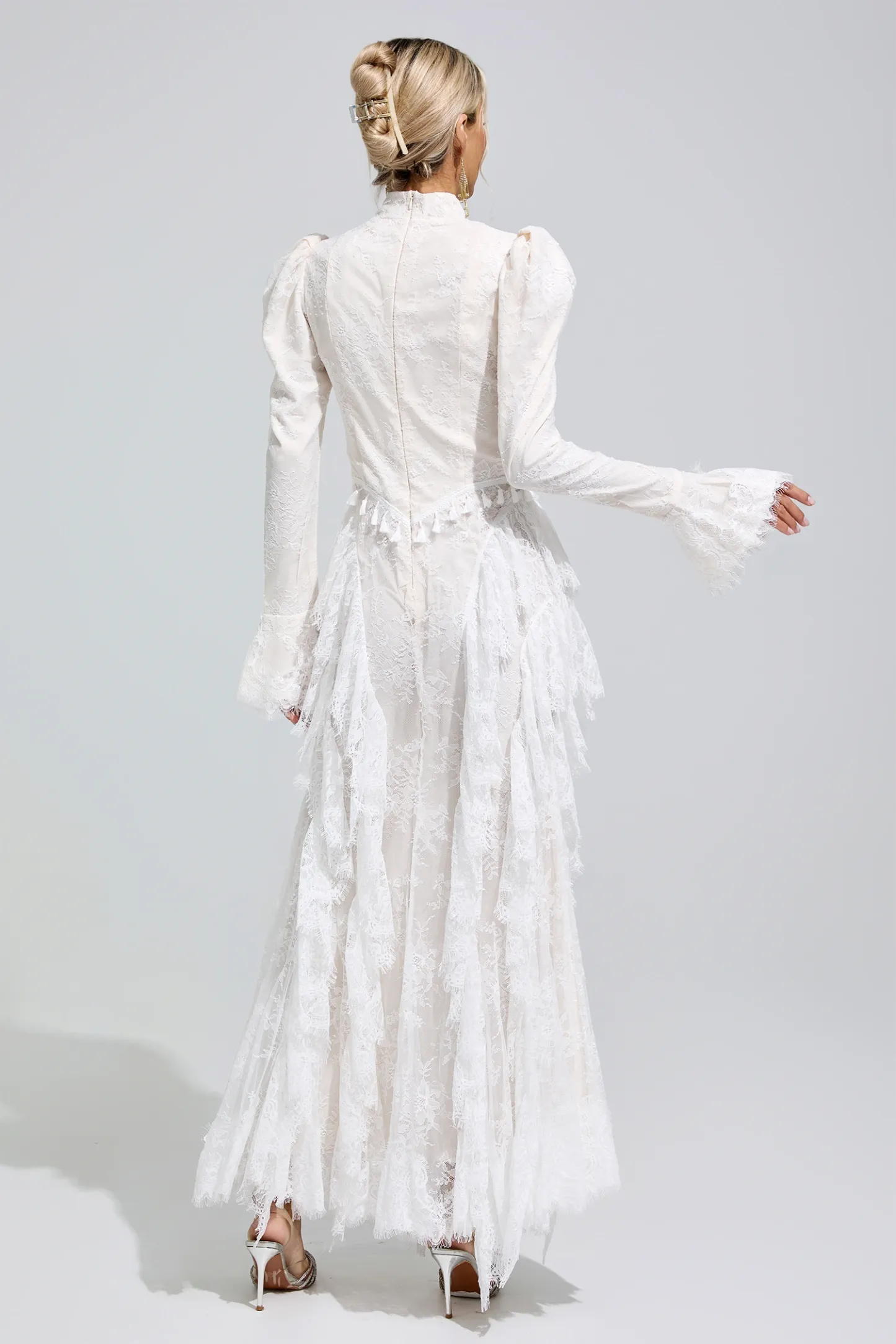 Rosalyn White Puff Sleeve Tassel Dress