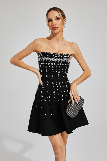Charles Black Diamond Embellished Mini Dress