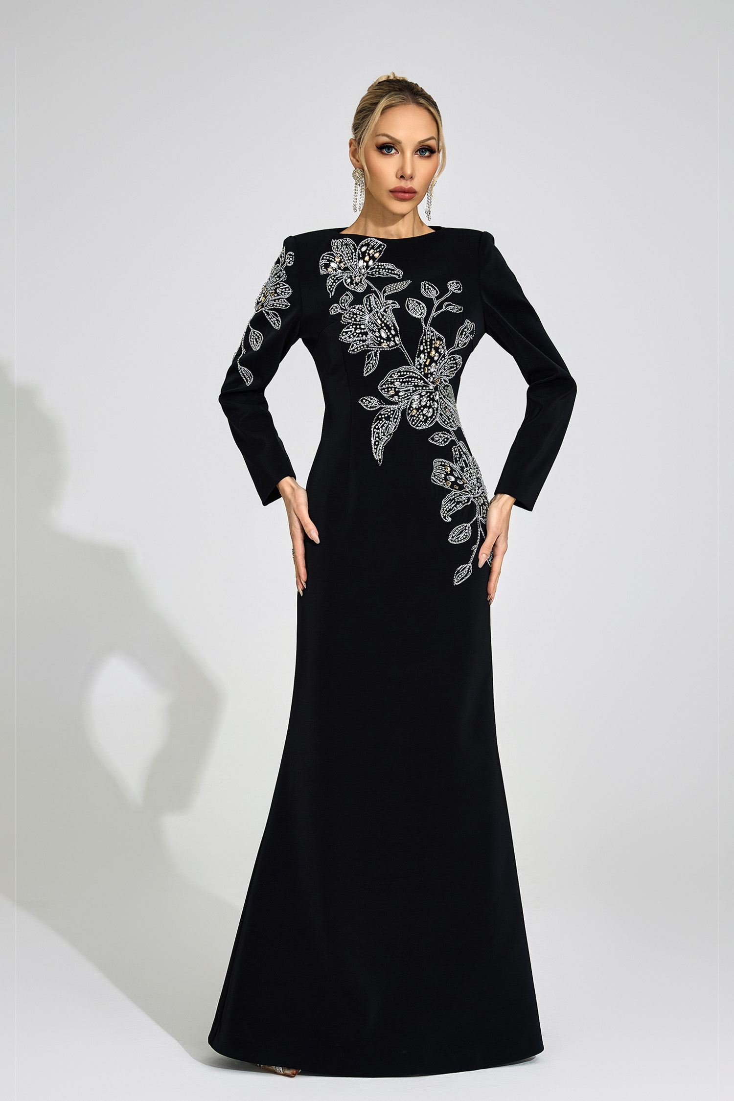 Dew Black Embroidered Maxi Dress