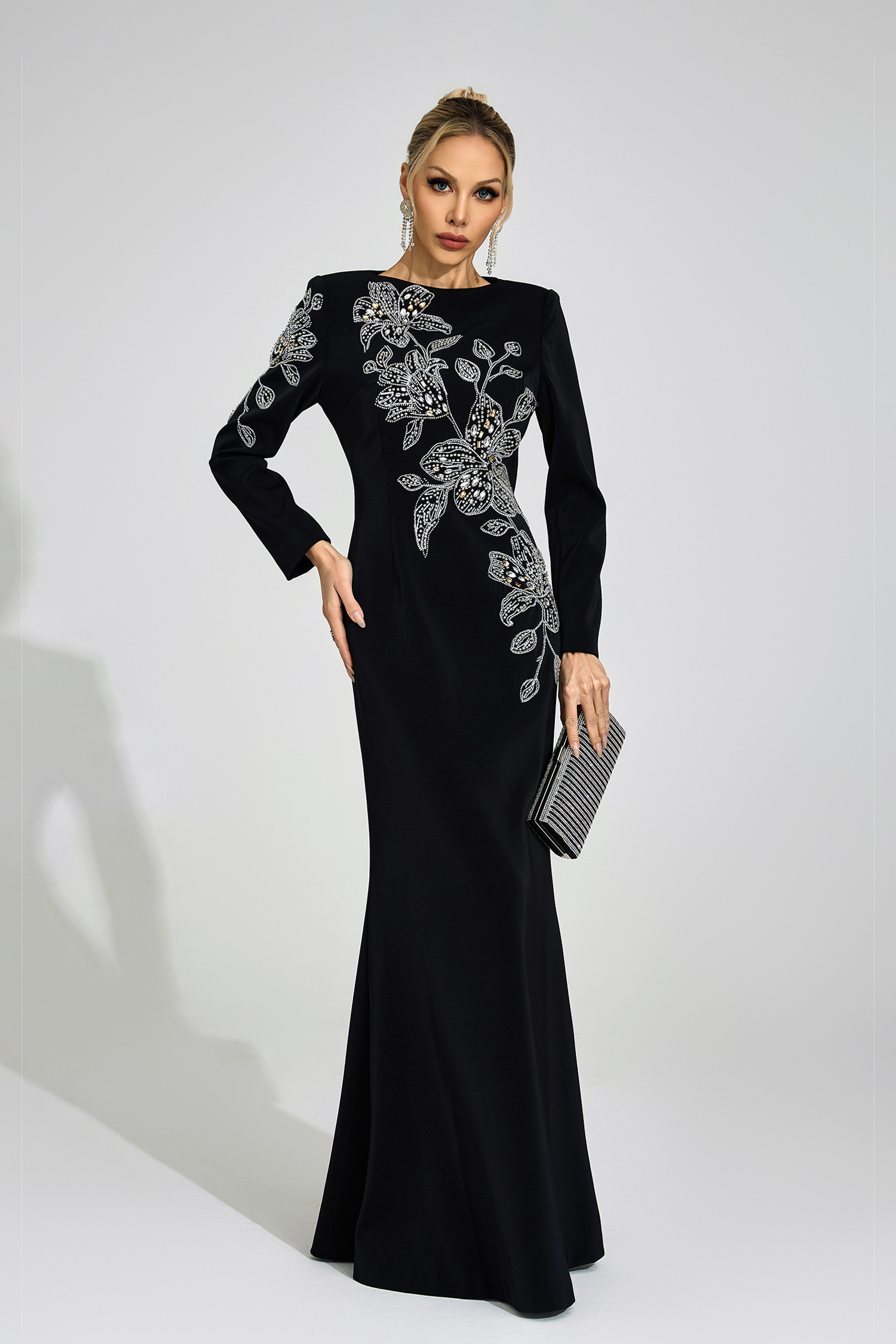 Dew Black Embroidered Maxi Dress