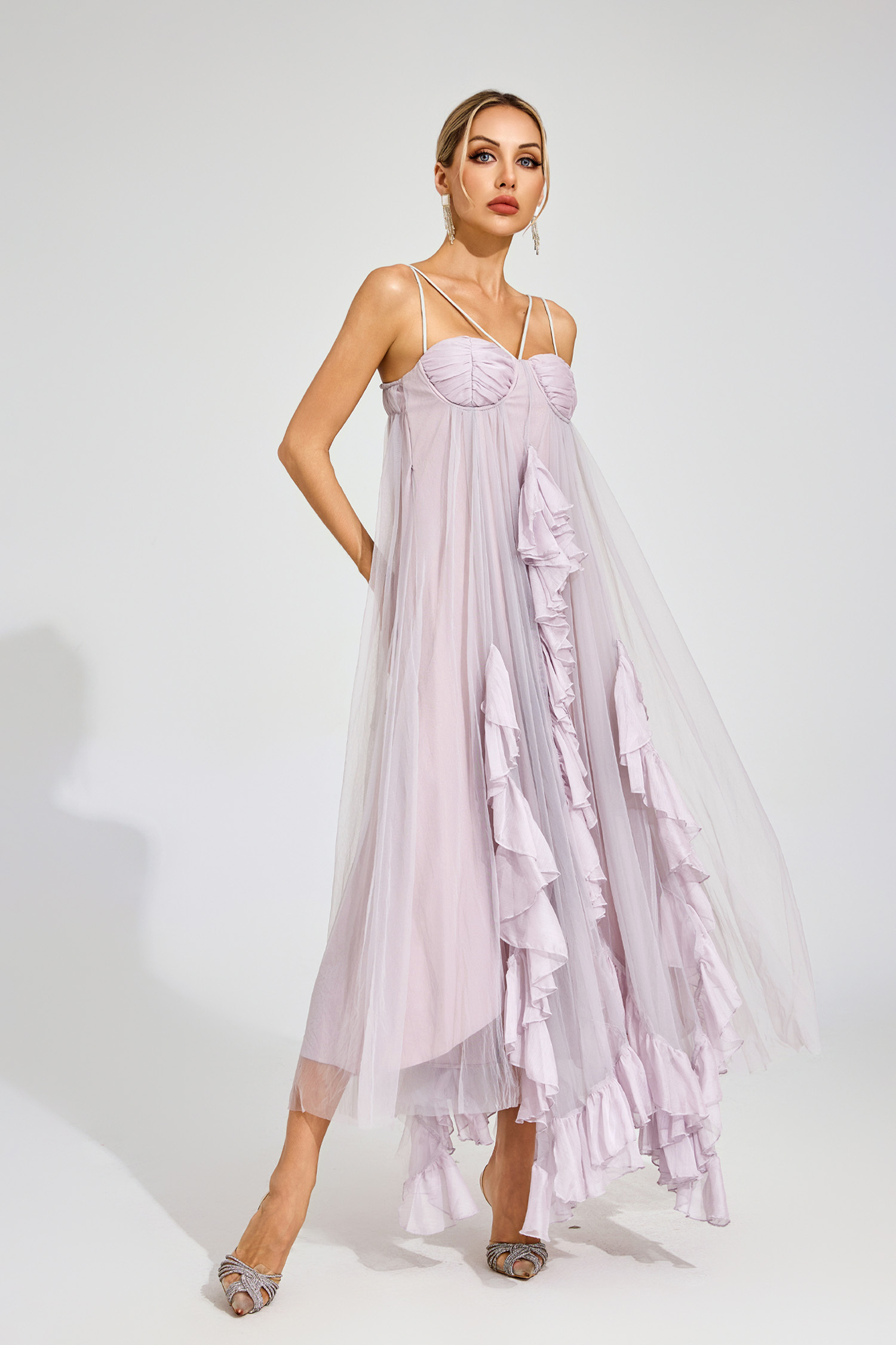 Yerkes Purple Slit Mesh Dress