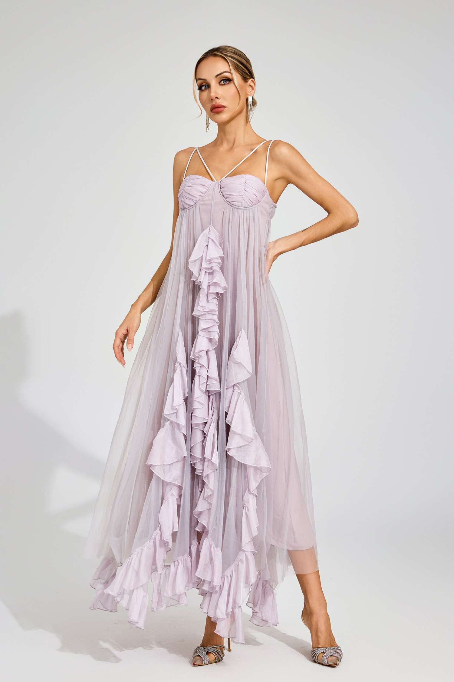 Yerkes Purple Slit Mesh Dress