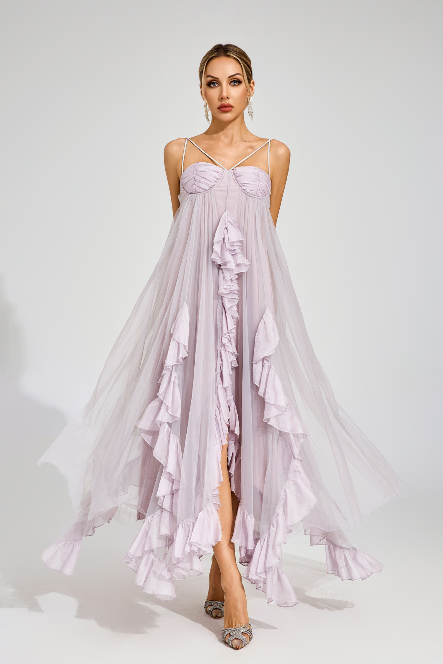 Yerkes Purple Slit Mesh Dress