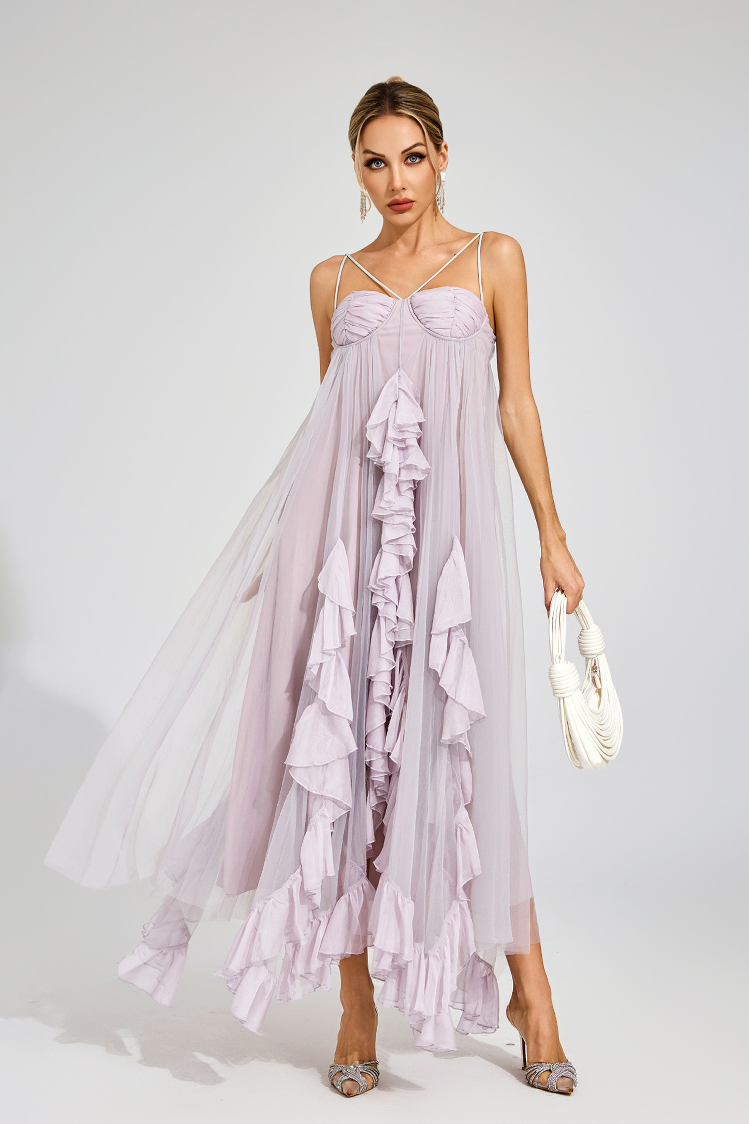 Yerkes Purple Slit Mesh Dress