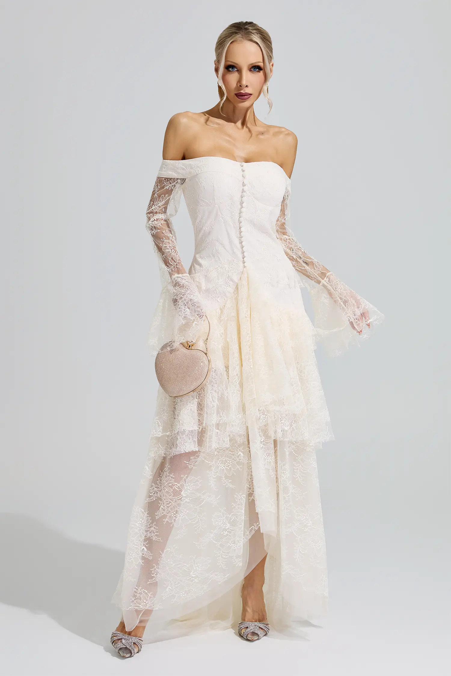 Guevara White Lace Ruffle Tiered Maxi Dress