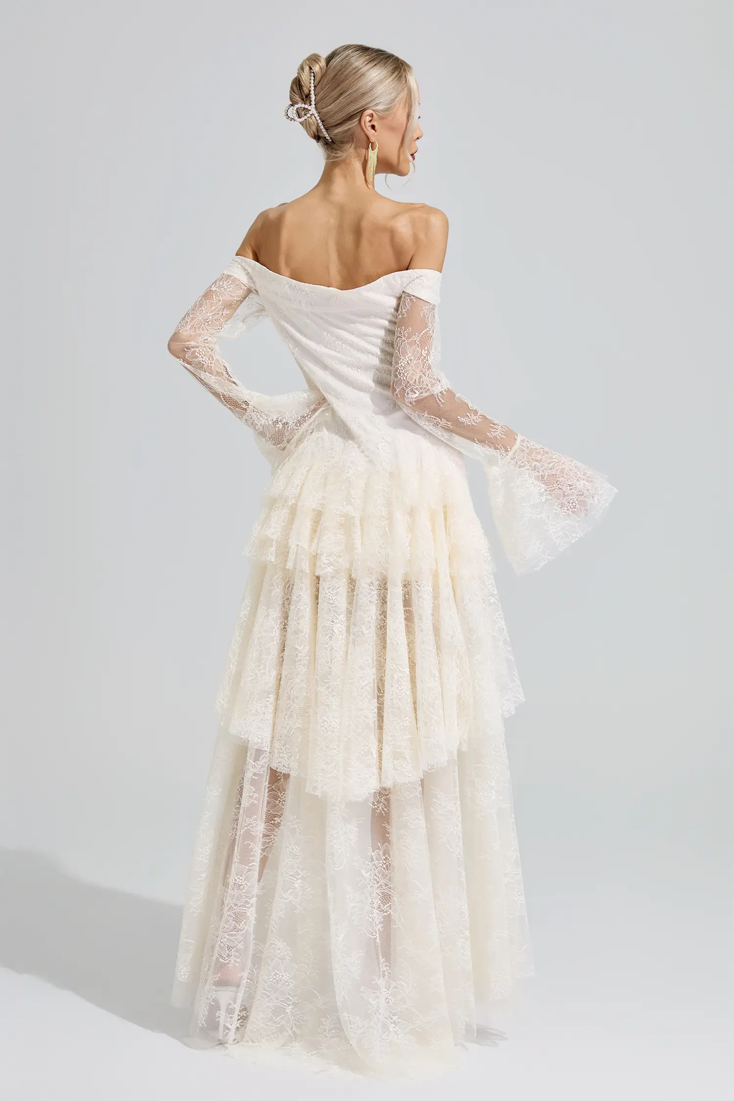 Guevara White Lace Ruffle Tiered Maxi Dress