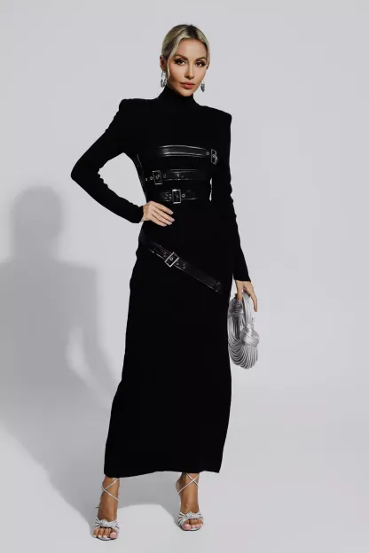 Tulip Black PU Maxi Dress