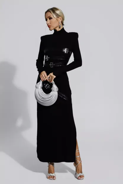 Tulip Black PU Maxi Dress