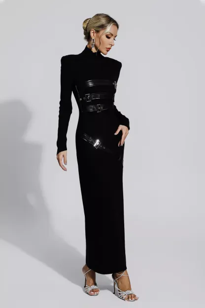 Tulip Black PU Maxi Dress