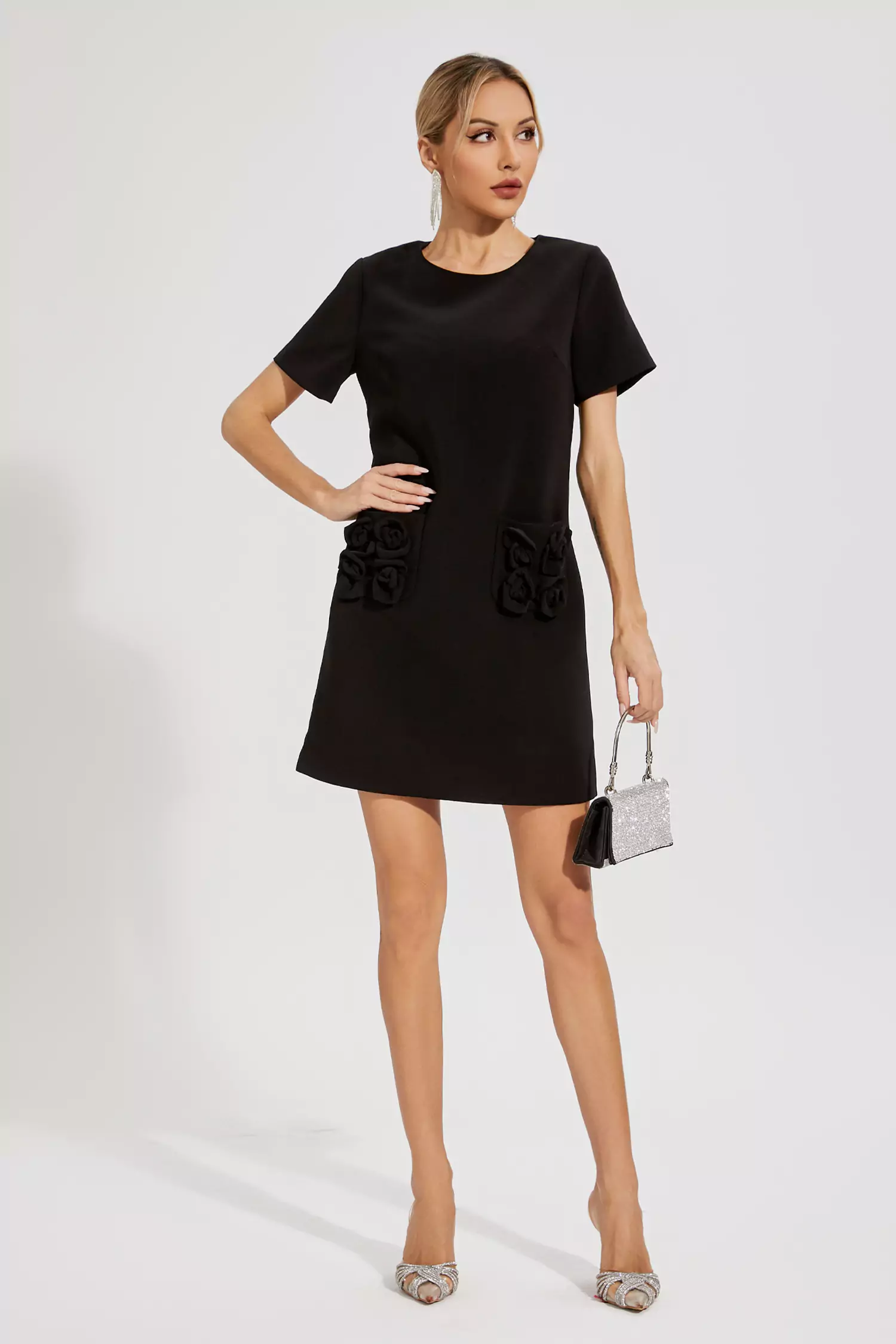 Freesia Black Rose Mini Dress