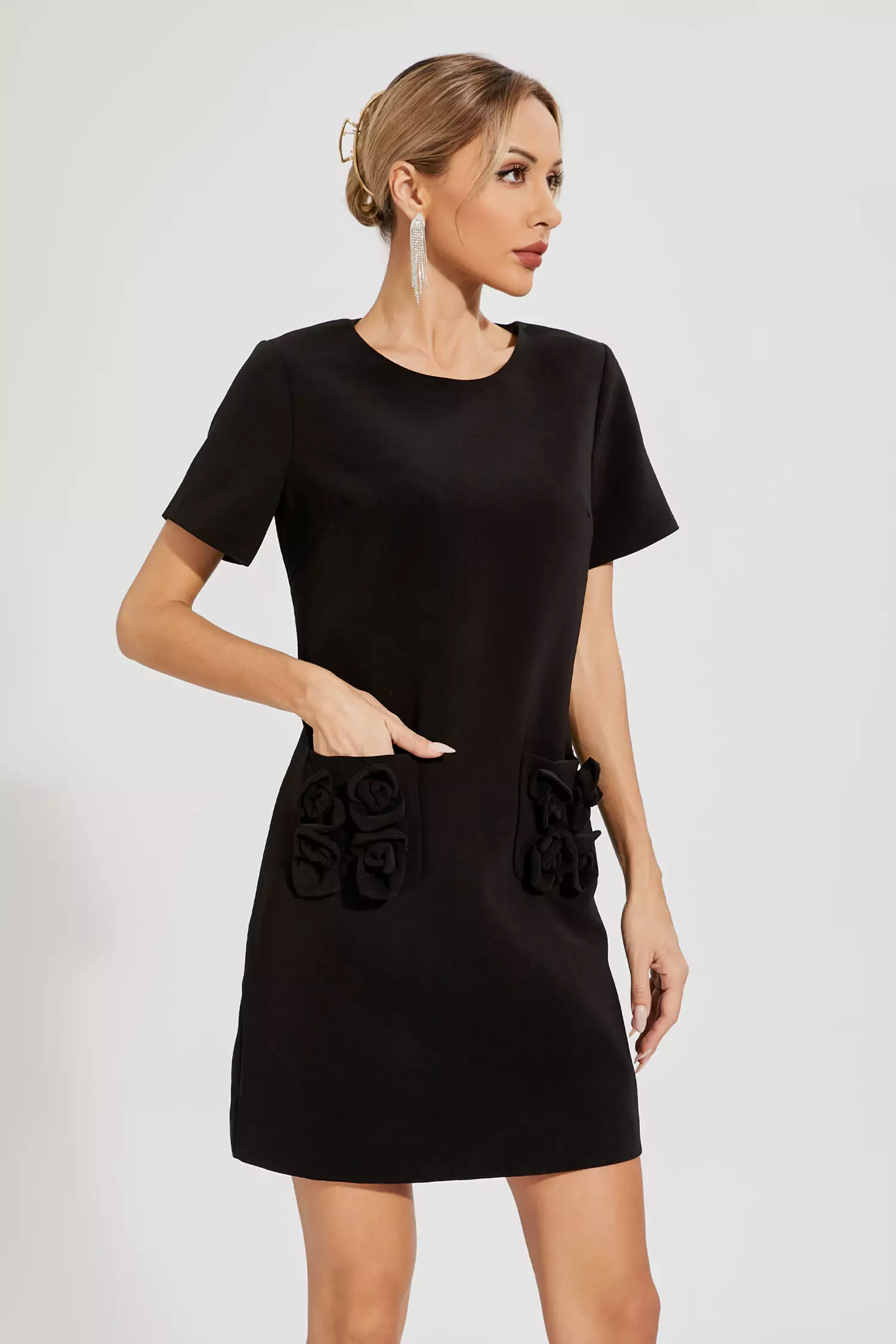 Freesia Black Rose Mini Dress