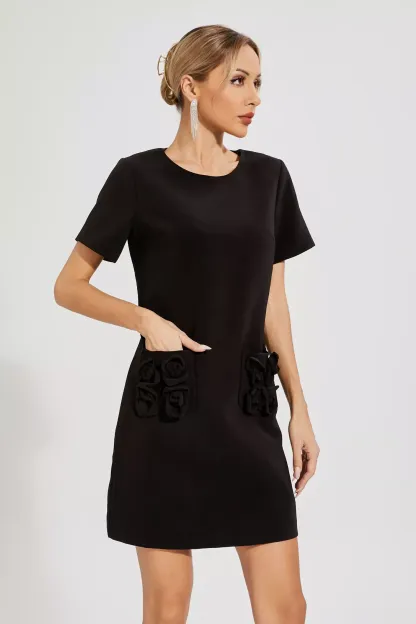 Freesia Black Rose Mini Dress
