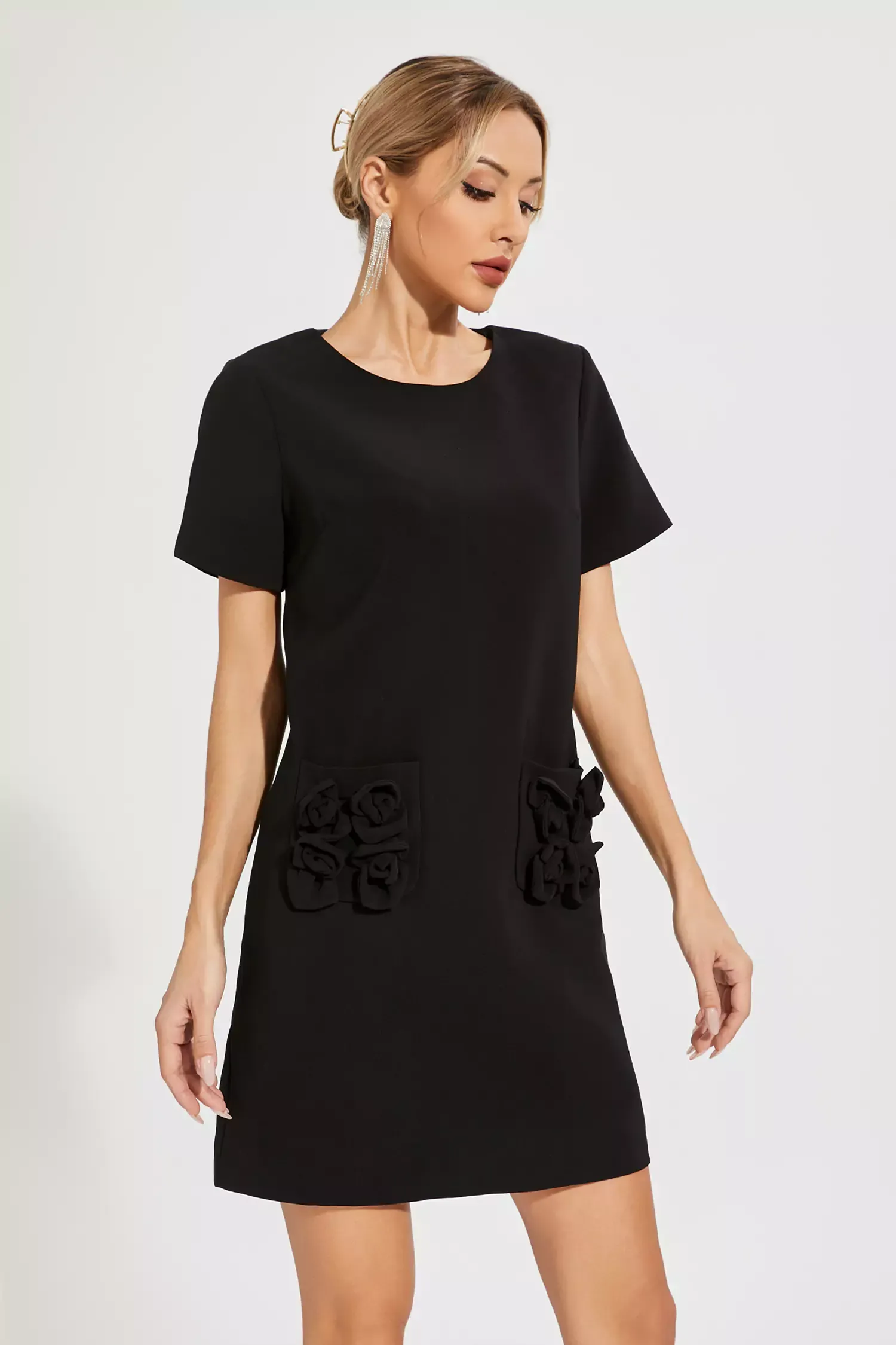 Freesia Black Rose Mini Dress