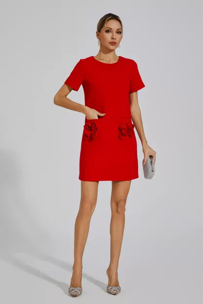 Freesia Red Rose Mini Dress