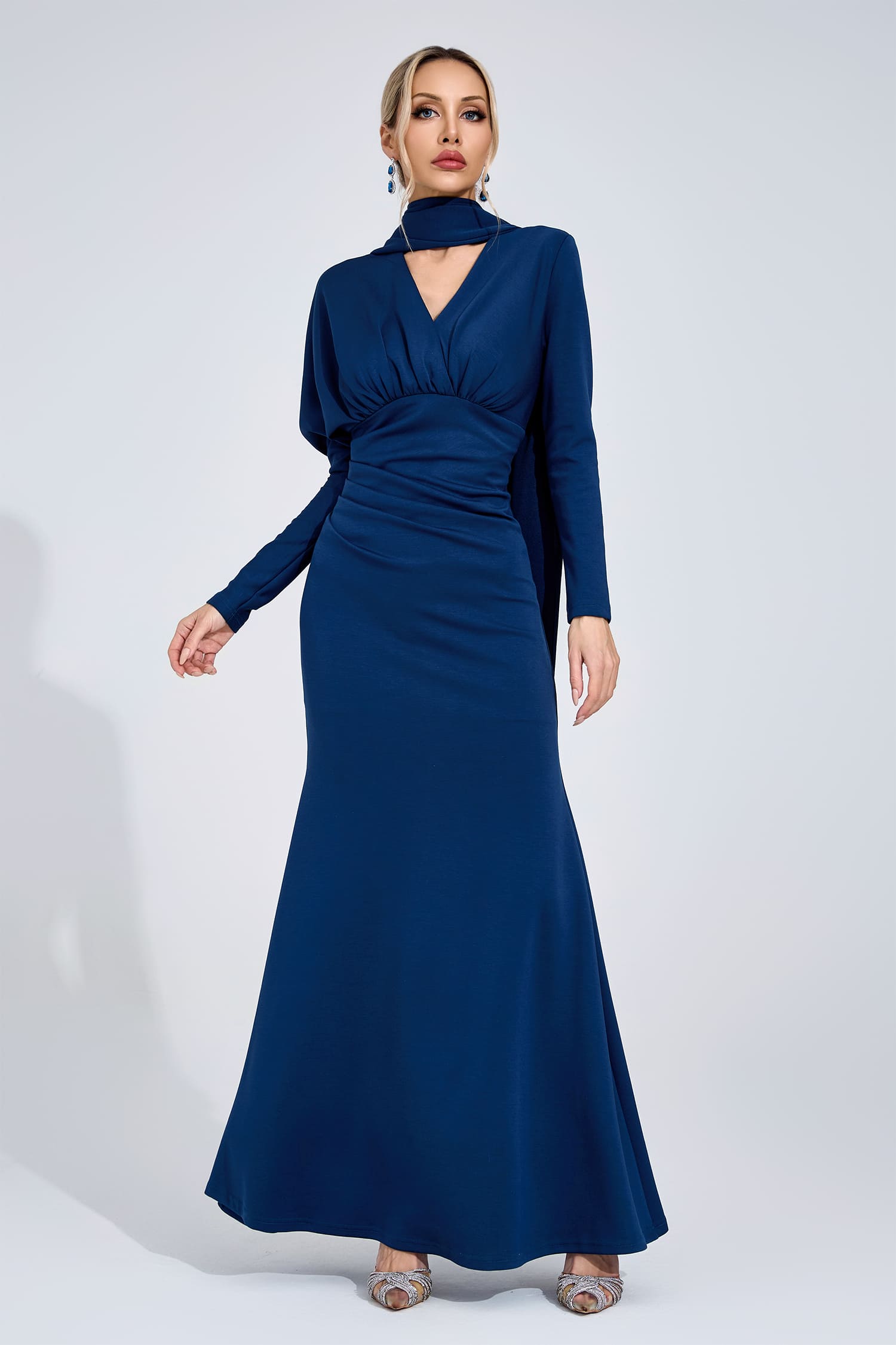 Breeze Navy Blue Tie Maxi Dress