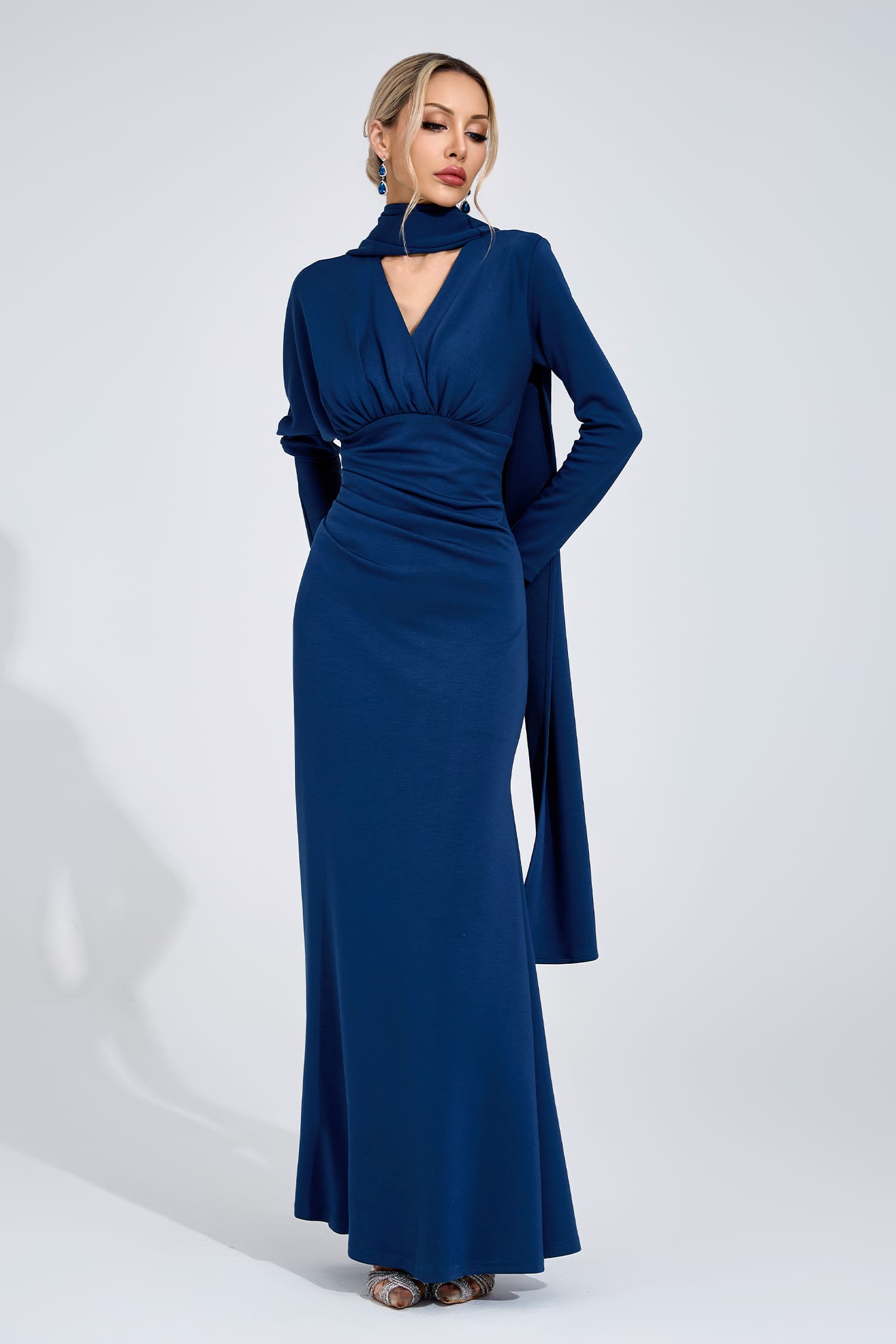 Breeze Navy Blue Tie Maxi Dress