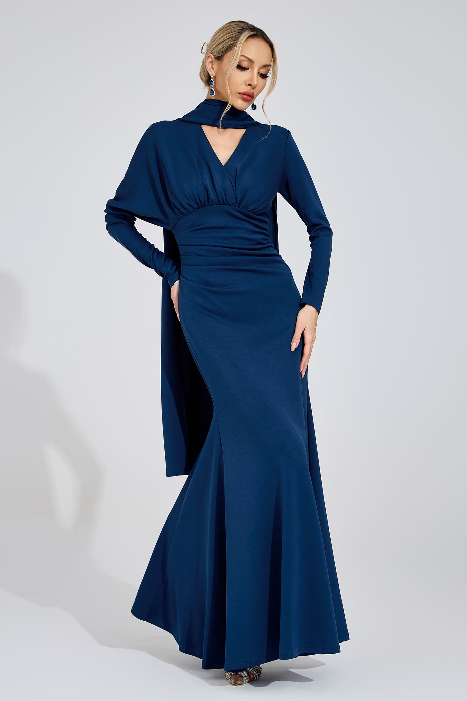 Breeze Navy Blue Tie Maxi Dress